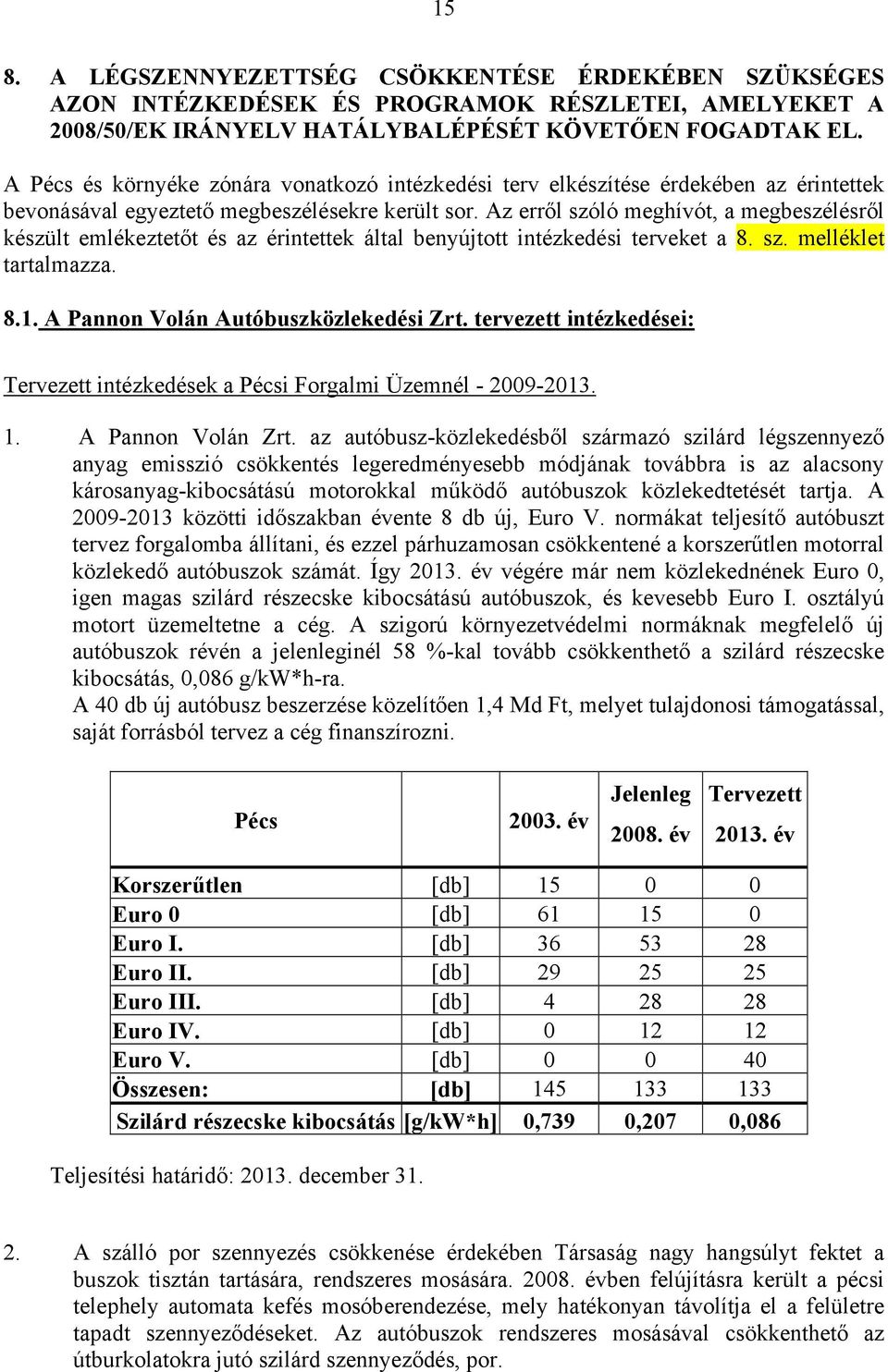 Az erről szóló meghívót, a megbeszélésről készült emlékeztetőt és az érintettek által benyújtott intézkedési terveket a 8. sz. melléklet tartalmazza. 8.1. A Pannon Volán Autóbuszközlekedési Zrt.