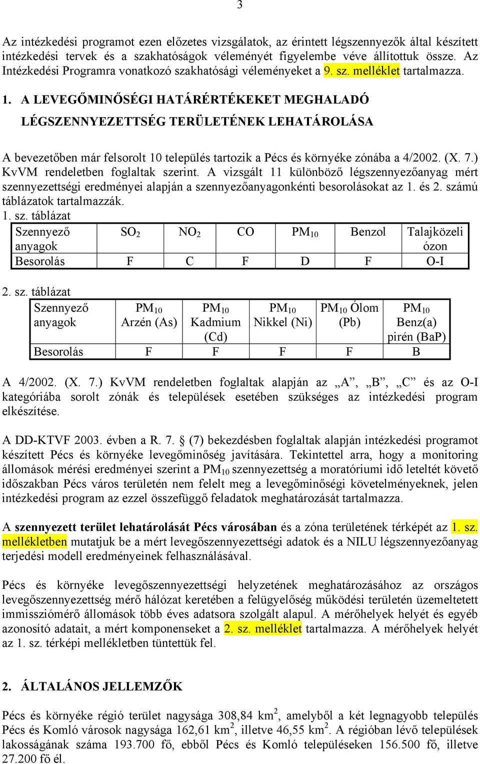 A LEVEGŐMINŐSÉGI HATÁRÉRTÉKEKET MEGHALADÓ LÉGSZENNYEZETTSÉG TERÜLETÉNEK LEHATÁROLÁSA A bevezetőben már felsorolt 10 település tartozik a Pécs és környéke zónába a 4/2002. (X. 7.