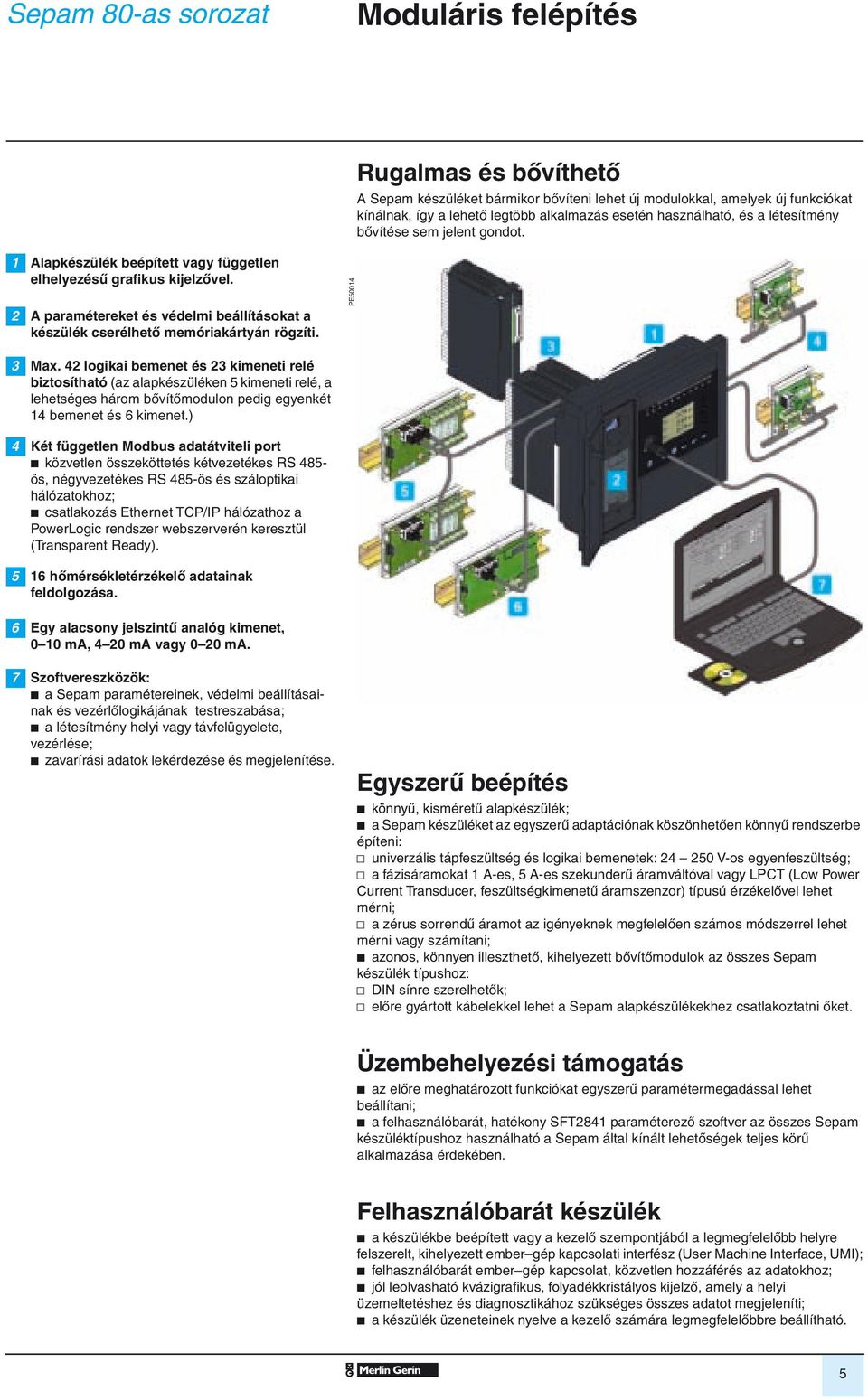 42 logikai emenet és 23 kimeneti relé iztosítható (az alapkészüléken 5 kimeneti relé, a lehetséges három ôítômodulon pedig egyenkét 14 emenet és 6 kimenet.