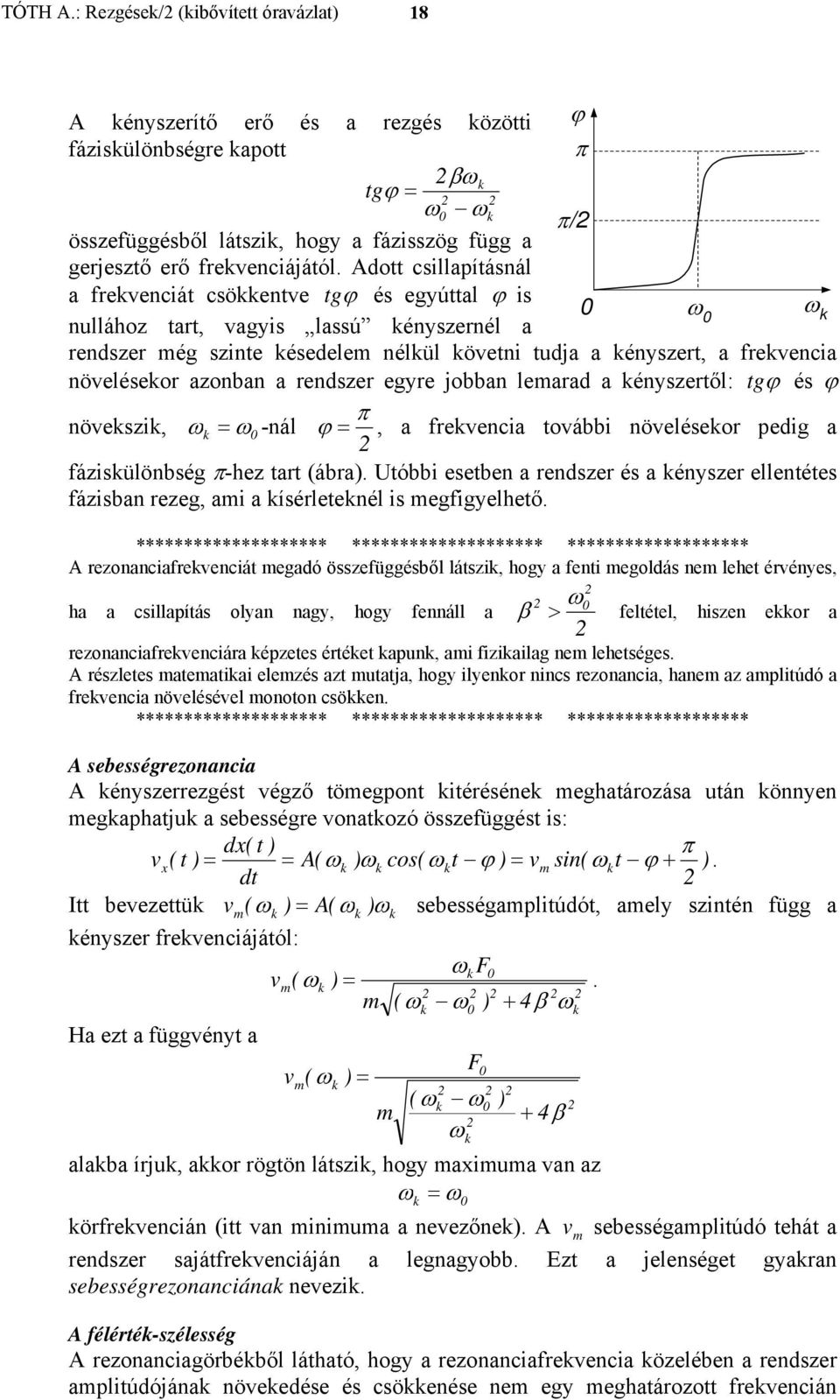 jobban leaad a ényszetől: tg ϕ és ϕ π növeszi, -nál ϕ, a fevencia további növeléseo pedig a fázisülönbség π-hez tat (ába Utóbbi esetben a endsze és a énysze ellentétes fázisban ezeg, ai a íséletenél