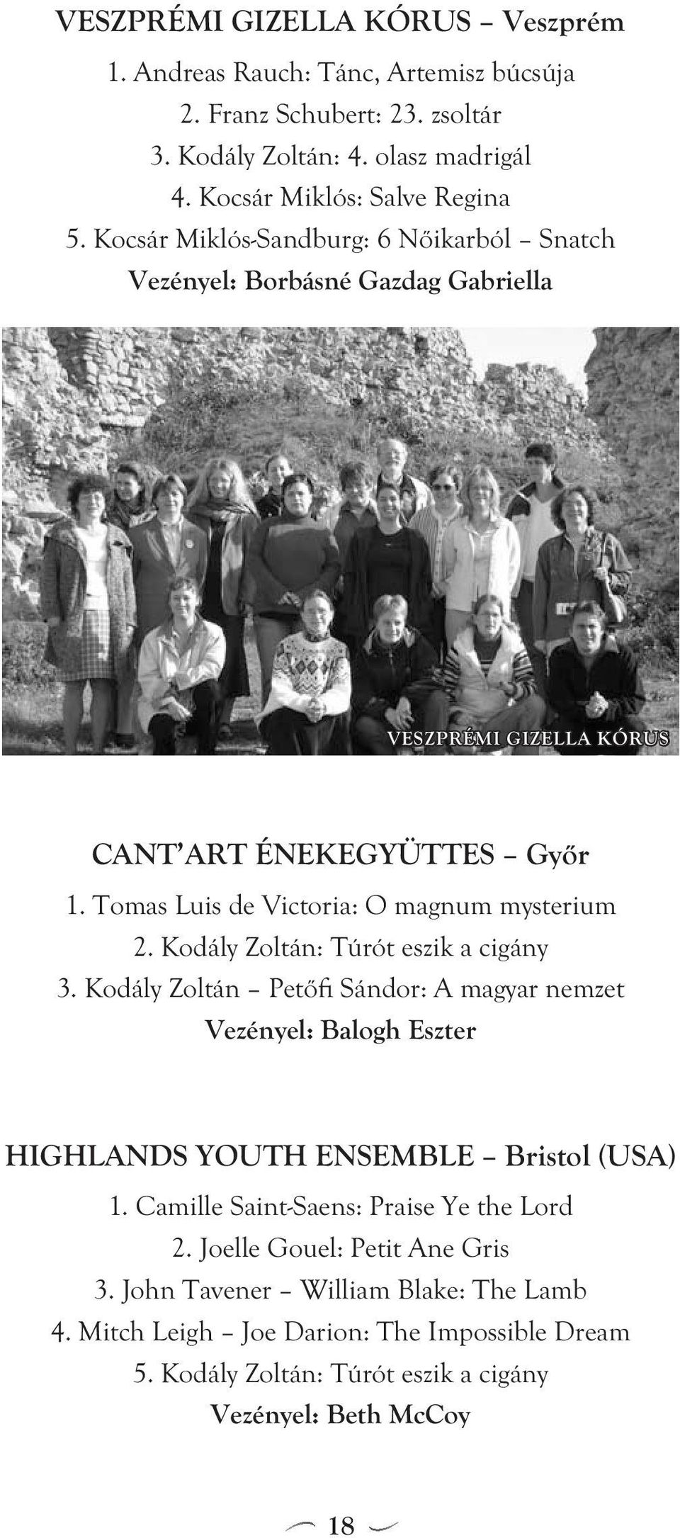 Kodály Zoltán: Túrót eszik a cigány 3. Kodály Zoltán Petőfi Sándor: A magyar nemzet Vezényel: Balogh Eszter HIGHLANDS YOUTH ENSEMBLE Bristol (USA) 1.