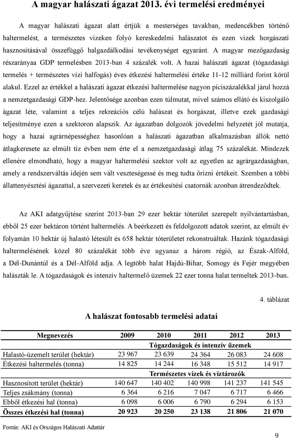 hasznosításával összefüggő halgazdálkodási tevékenységet egyaránt. A magyar mezőgazdaság részarányaa GDP termelésben 2013-ban 4 százalék volt.