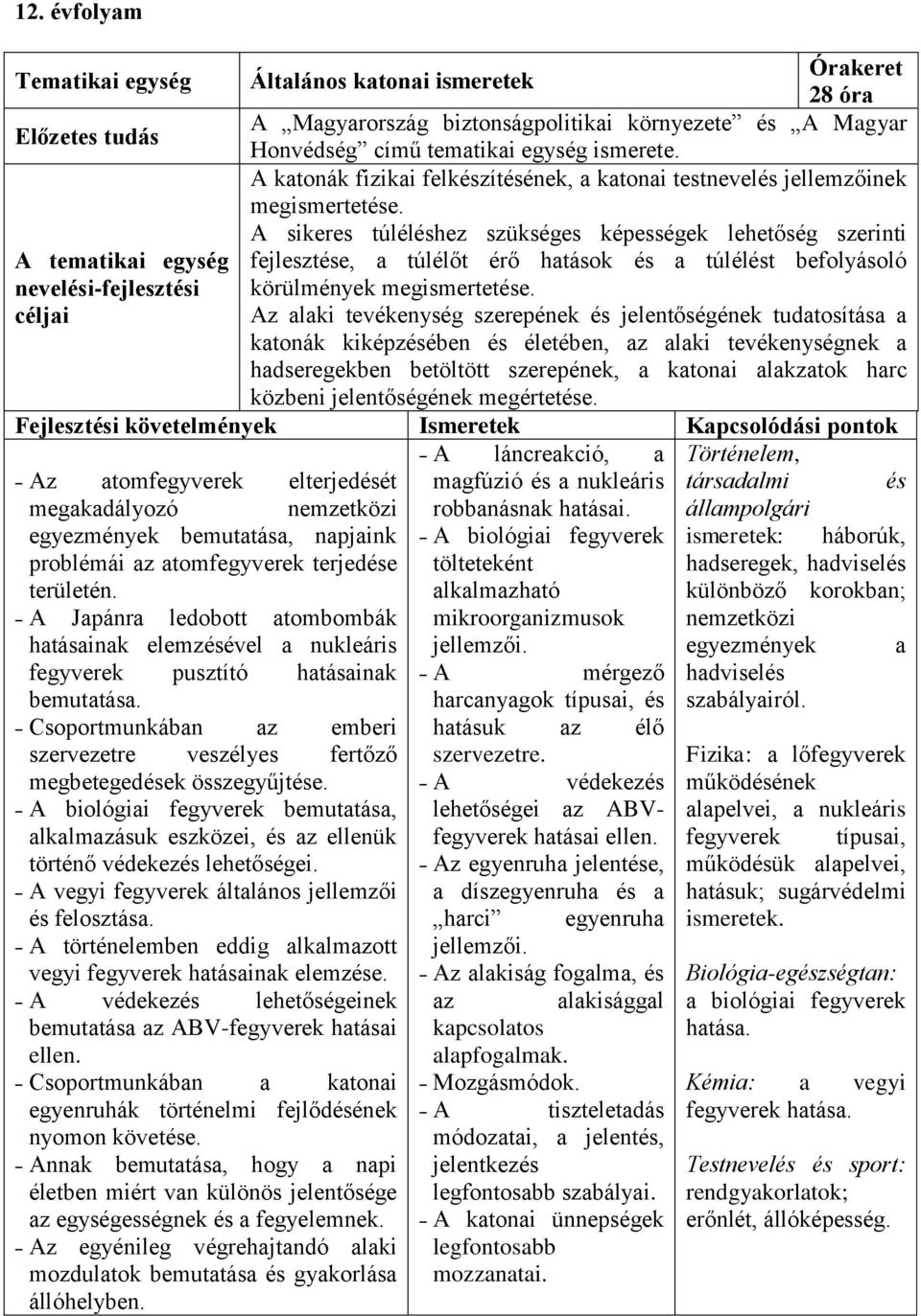 A sikeres túléléshez szükséges képességek lehetőség szerinti fejlesztése, a túlélőt érő hatások és a túlélést befolyásoló körülmények megismertetése.