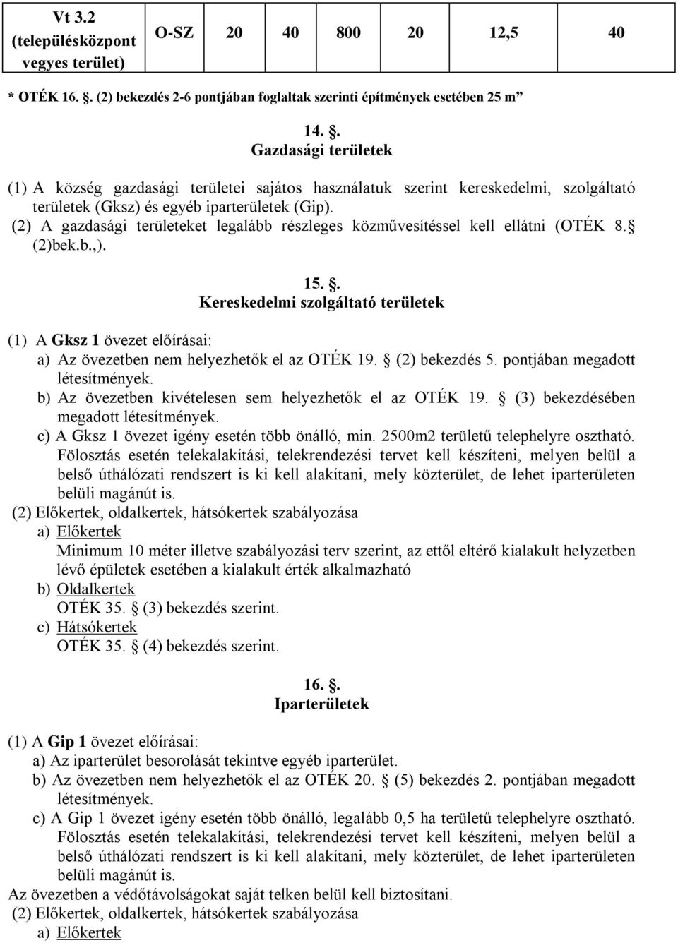 (2) A gazdasági területeket legalább részleges közművesítéssel kell ellátni (OTÉK 8. (2)bek.b.,). 15.