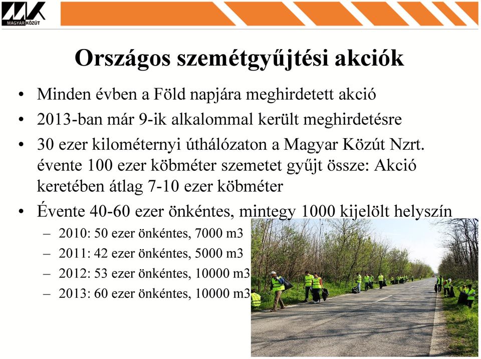 évente 100 ezer köbméter szemetet gyűjt össze: Akció keretében átlag 7-10 ezer köbméter Évente 40-60 ezer