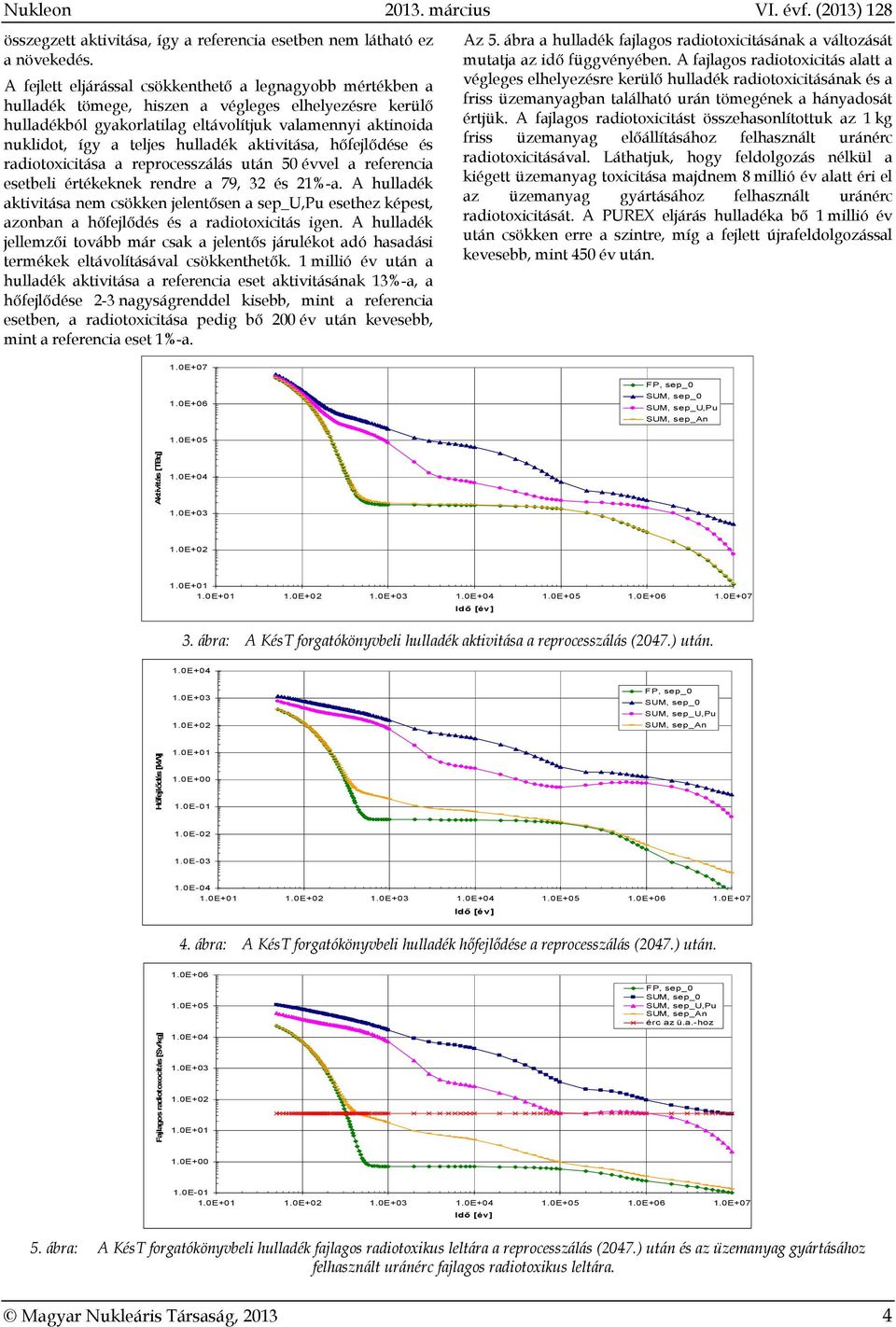 hulladék aktivitása, hőfejlődése és radiotoxicitása a reprocesszálás után 50 évvel a referencia esetbeli értékeknek rendre a 79, 32 és 21%-a.