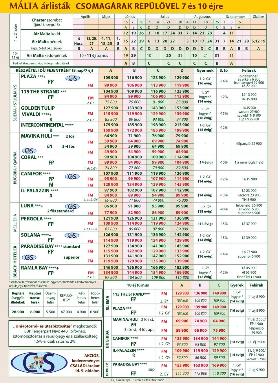 GY 1á 13 900 94 900 99 900 106 900 113 900 ingyen* -12% TN 19 900 2. GY 75 800 79 800 81 800 83 800 (14 évig) SLIEMA / ST.