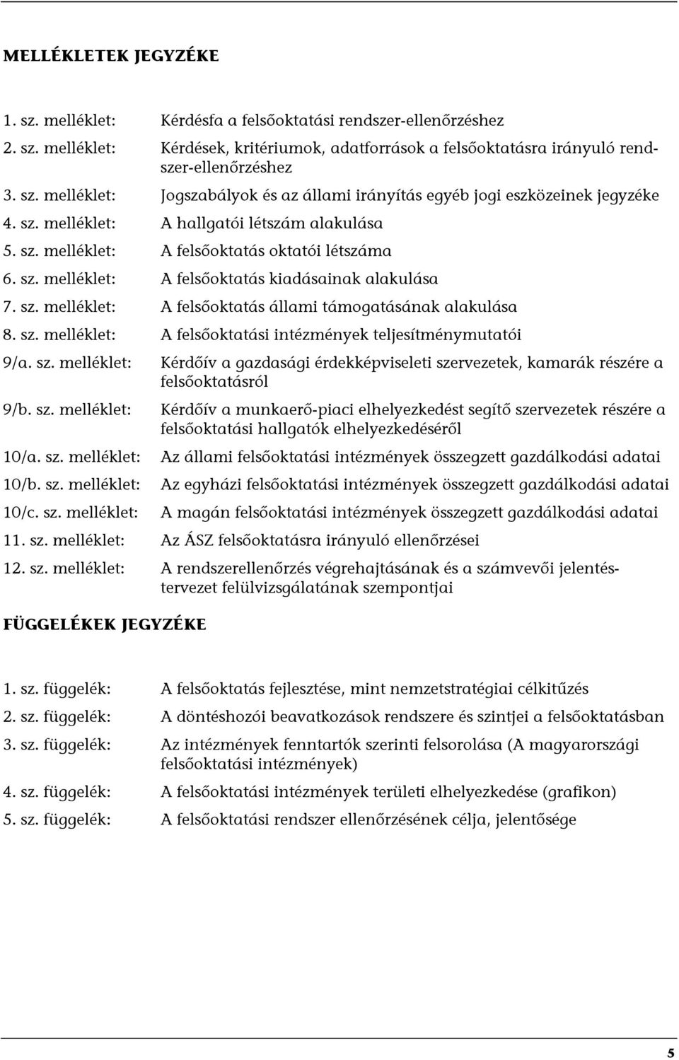 sz. melléklet: A felsőoktatási intézmények teljesítménymutatói 9/a. sz.