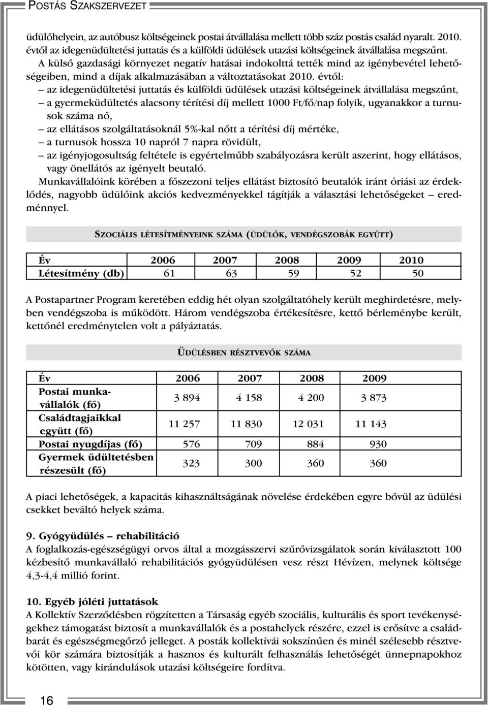 A külsõ gazdasági környezet negatív hatásai indokolttá tették mind az igénybevétel lehetõségeiben, mind a díjak alkalmazásában a változtatásokat 2010.