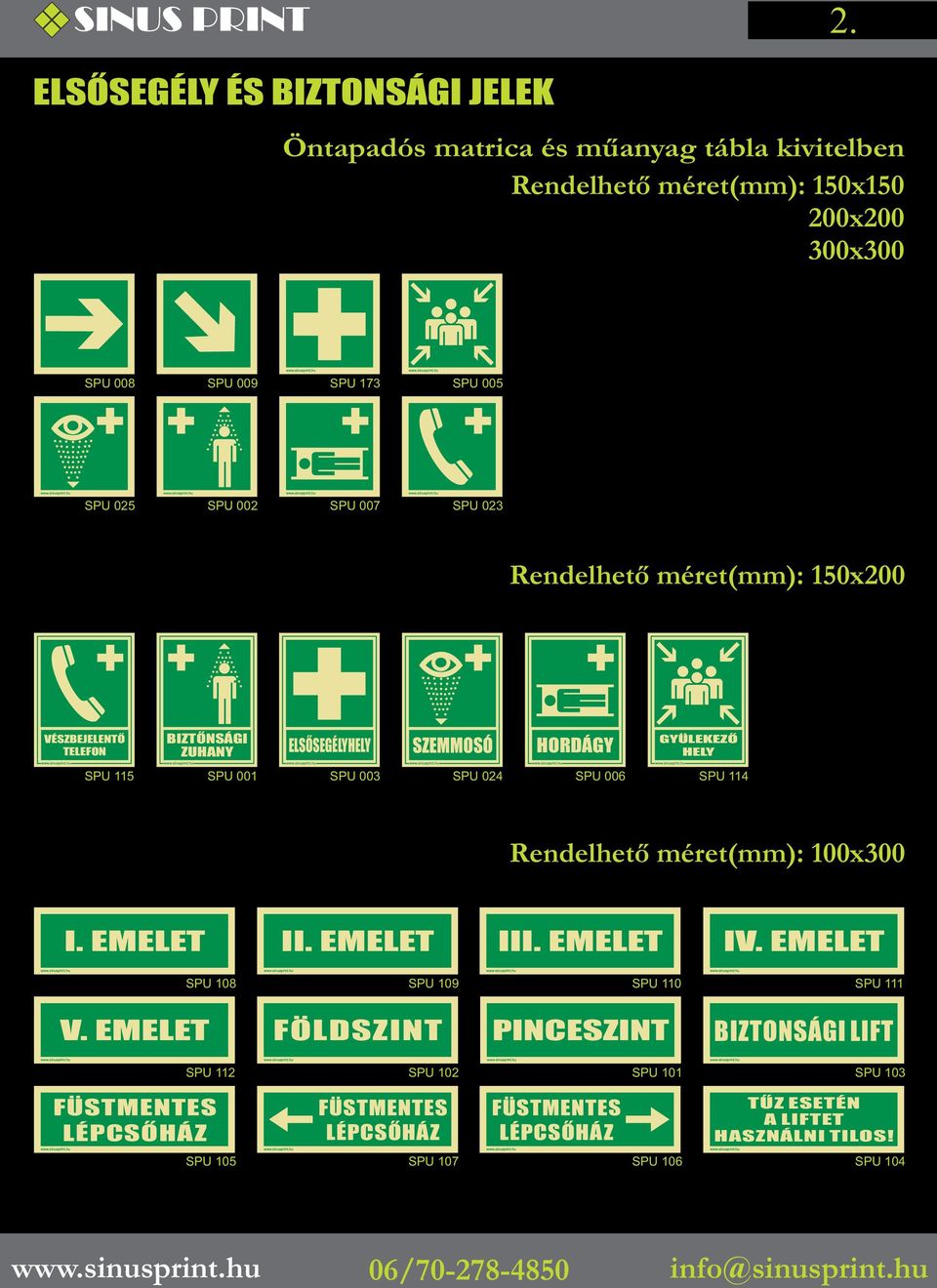 méret(mm): 100x300 I. EMELET II. EMELET III. EMELET IV. EMELET SPU 108 SPU 109 SPU 110 SPU 111 V.