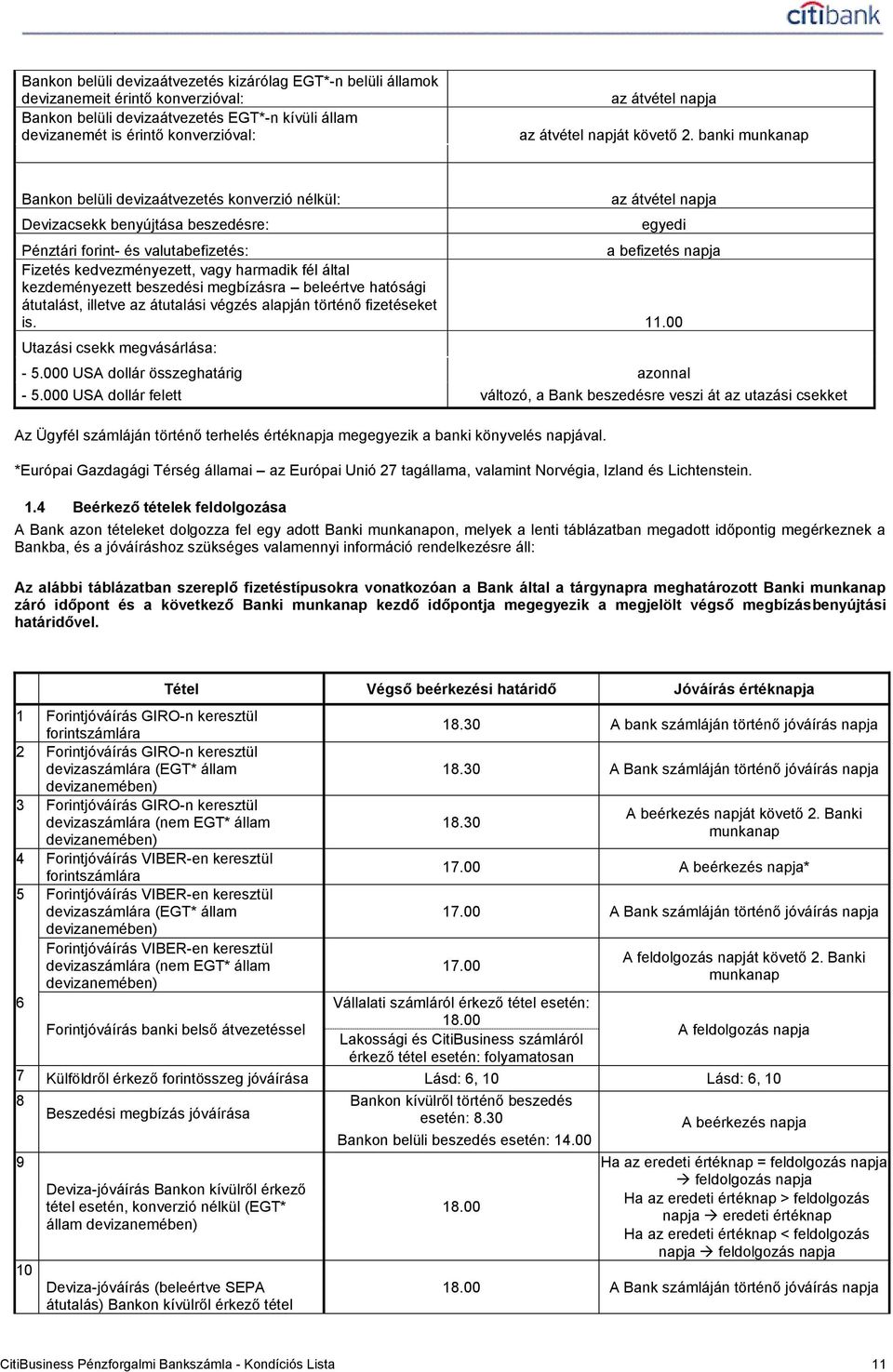 banki munkanap Bankon belüli devizaátvezetés konverzió nélkül: Devizacsekk benyújtása beszedésre: az átvétel napja egyedi Pénztári forint- és valutabefizetés: a befizetés napja Fizetés