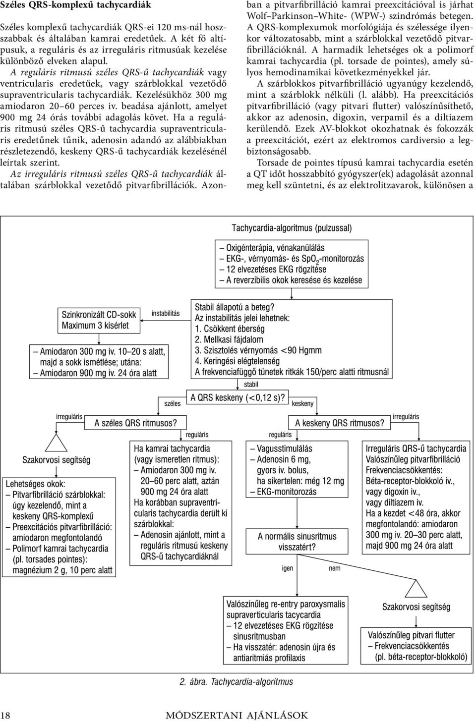 A reguláris ritmusú széles QRS-ű tachycardiák vagy ventricularis eredetűek, vagy szárblokkal vezetődő supraventricularis tachycardiák. Kezelésükhöz 300 mg amiodaron 20 60 perces iv.