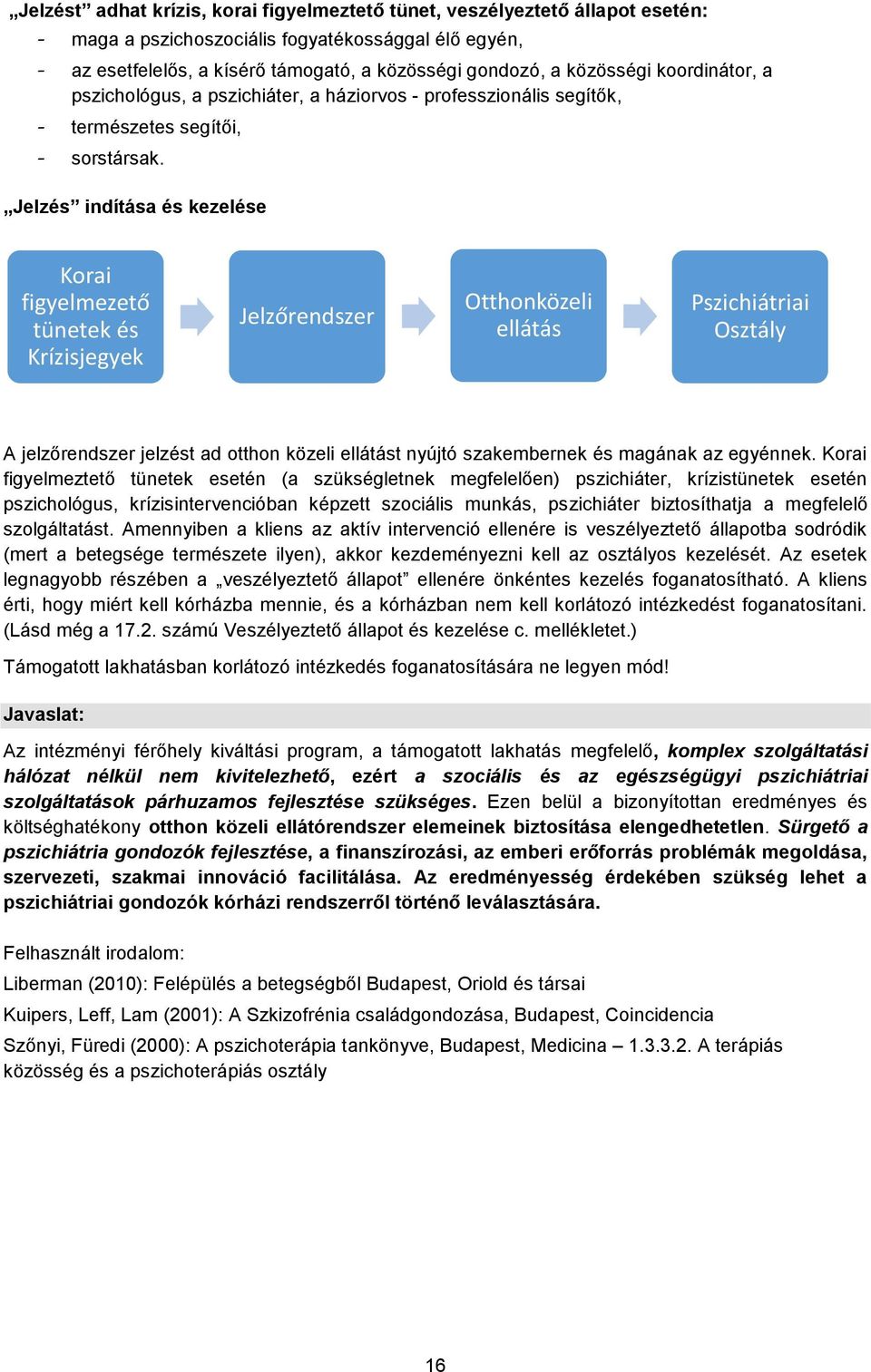 Jelzés indítása és kezelése Korai figyelmezető tünetek és Krízisjegyek Jelzőrendszer Otthonközeli ellátás Pszichiátriai Osztály A jelzőrendszer jelzést ad otthon közeli ellátást nyújtó szakembernek