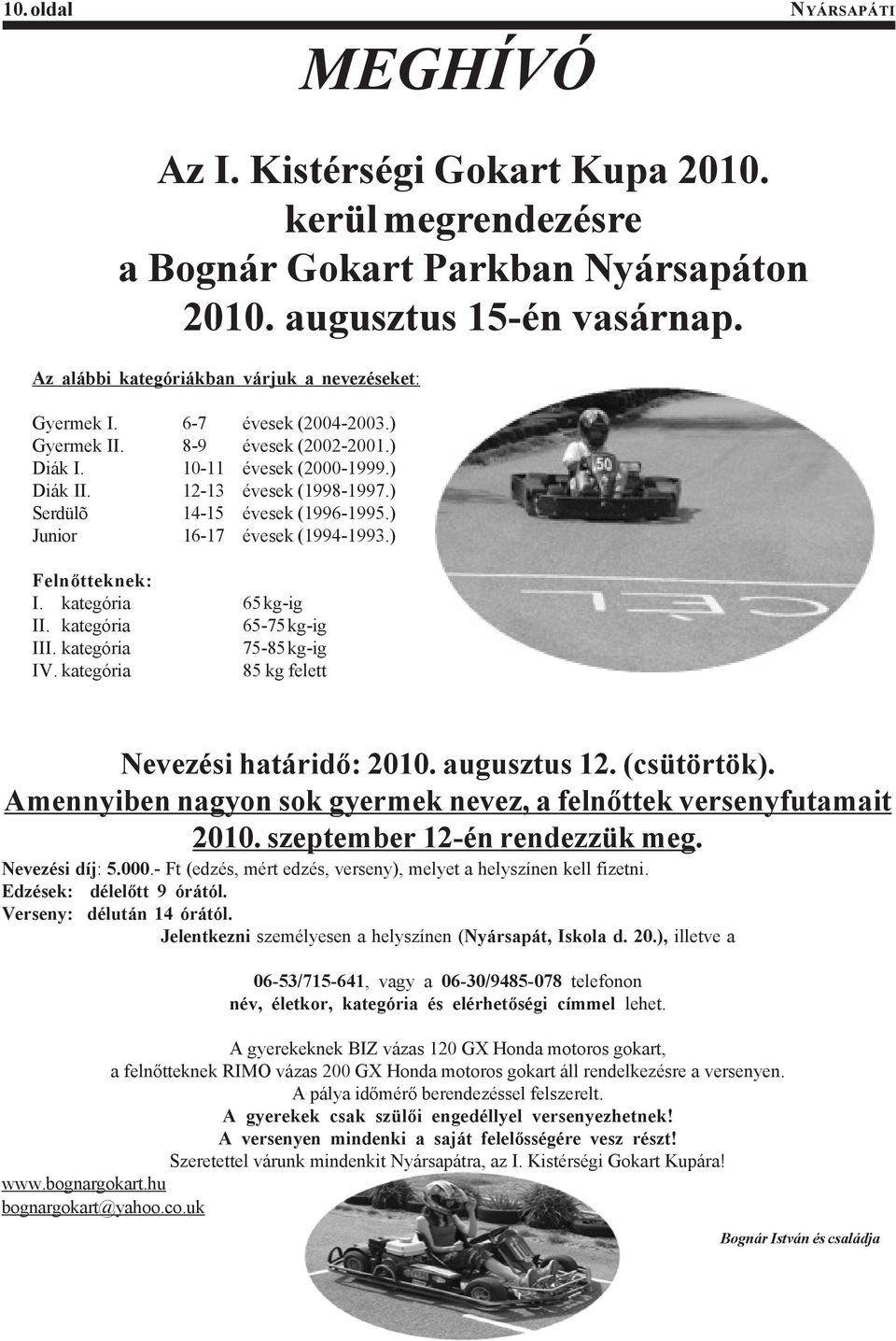 ) Serdülõ 14-15 évesek (1996-1995.) Junior 16-17 évesek (1994-1993.) Felnőtteknek: I. kategória 65 kg-ig II. kategória 65-75 kg-ig III. kategória 75-85 kg-ig IV.