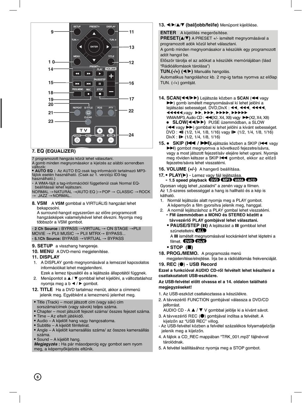 Először tárolja el az adókat a készülék memóriájában (lásd Rádióállomások tárolása ) TUN.(-/+) (b/b) Manuális hangolás. Automatikus hangoláshoz kb. 2 mp-ig tartsa nyomva az előlap TUN. (-/+) gombját.