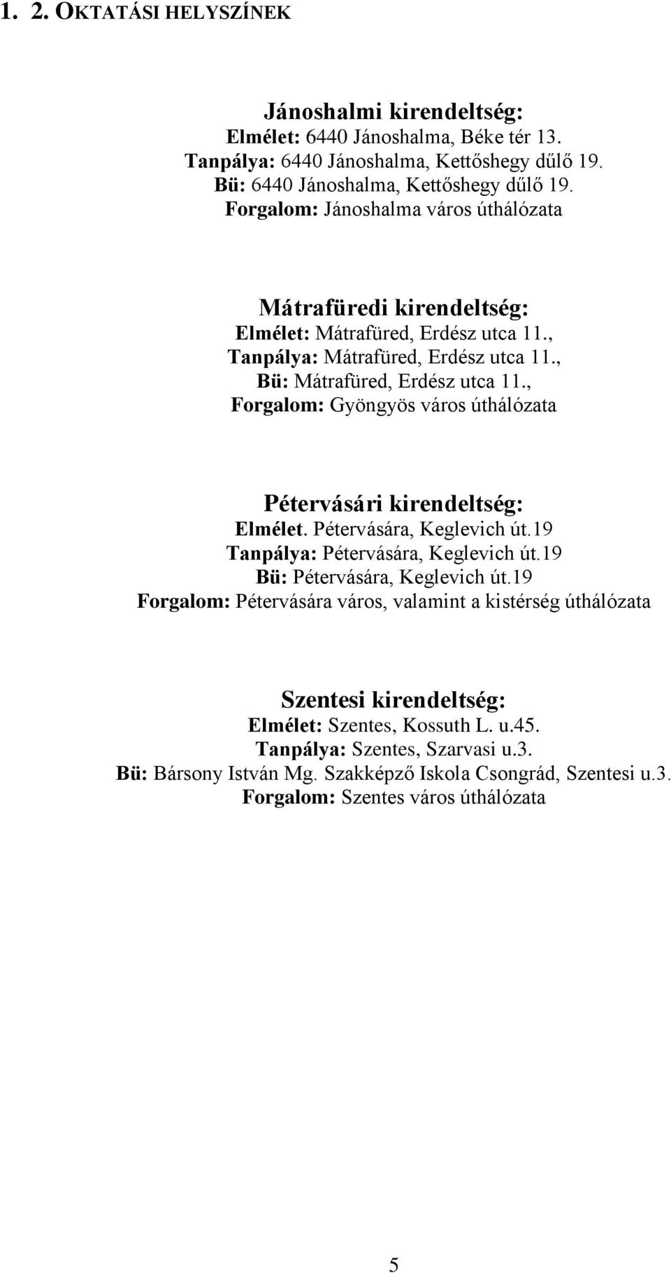 , Forgalom: Gyöngyös város úthálózata Pétervásári kirendeltség: Elmélet. Pétervására, Keglevich út.19 Tanpálya: Pétervására, Keglevich út.19 Bü: Pétervására, Keglevich út.