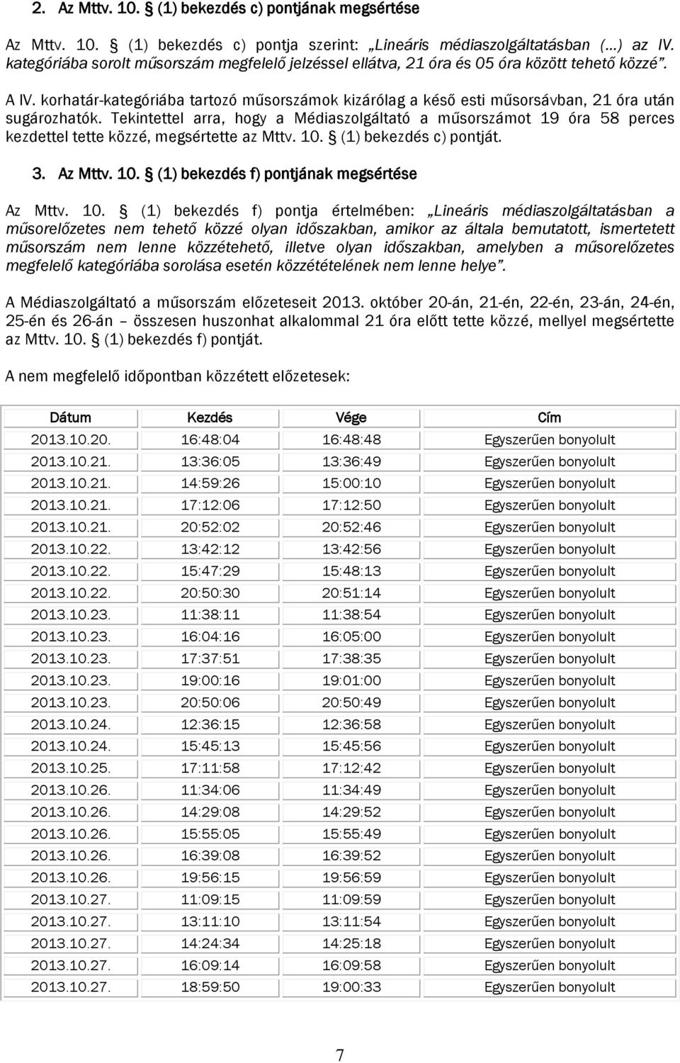 korhatár-kategóriába tartozó műsorszámok kizárólag a késő esti műsorsávban, 21 óra után sugározhatók.