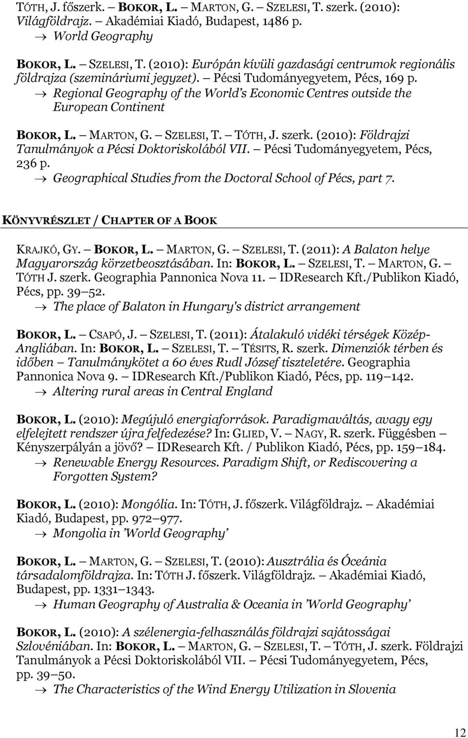 (2010): Földrajzi Tanulmányok a Pécsi Doktoriskolából VII. Pécsi Tudományegyetem, Pécs, 236 p. Geographical Studies from the Doctoral School of Pécs, part 7.