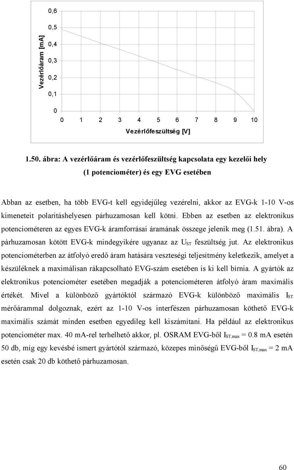 kimeneteit polaritáshelyesen párhuzamosan kell kötni. Ebben az esetben az elektronikus potenciométeren az egyes EVG-k áramforrásai áramának összege jelenik meg (1.51. ábra).