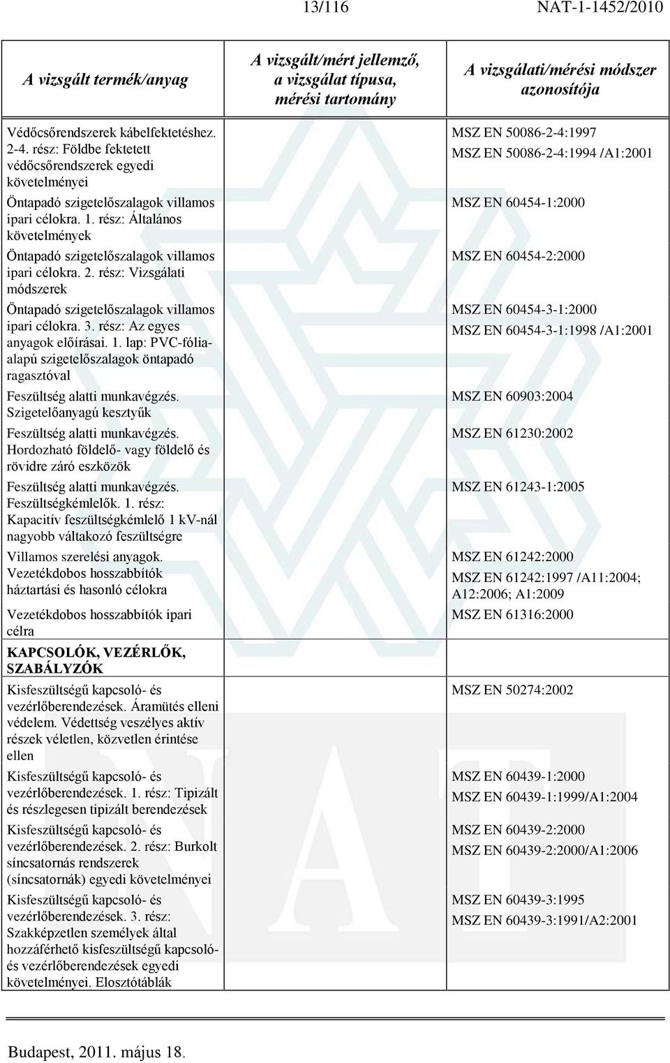 1. lap: PVC-fóliaalapú szigetelõszalagok öntapadó ragasztóval Feszültség alatti munkavégzés. Szigetelõanyagú kesztyûk Feszültség alatti munkavégzés.