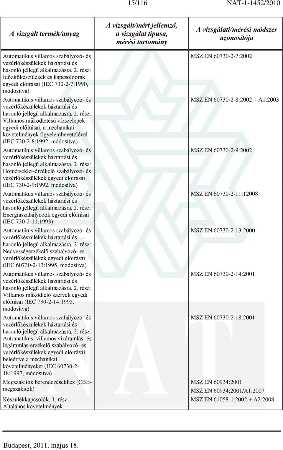 rész: Villamos mûködtetésû vízszelepek egyedi elõírásai, a mechanikai követelmények figyelembevételével (IEC 730-2-8:1992, módosítva) Automatikus villamos szabályozó- és vezérlõkészülékek háztartási