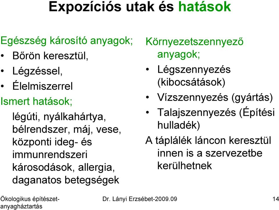 daganatos betegségek Környezetszennyező anyagok; Légszennyezés (kibocsátások) Vízszennyezés (gyártás)