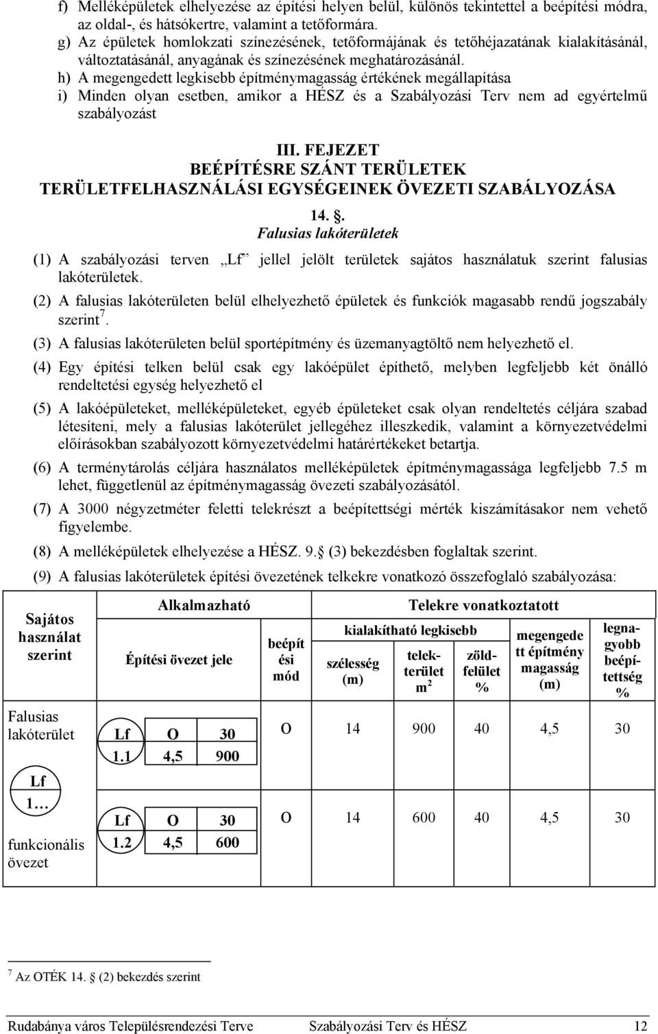 h) A megengedett legkisebb építménymagasság értékének megállapítása i) Minden olyan esetben, amikor a HÉSZ és a Szabályozási Terv nem ad egyértelmű szabályozást III.