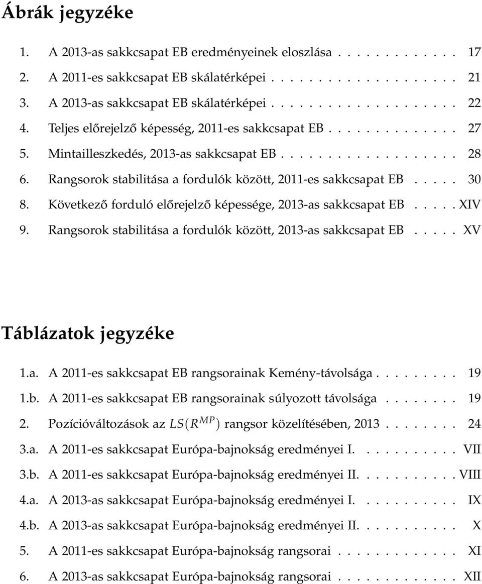 .... 30 8. Következő forduló előrejelző képessége, 2013-as sakkcsapat EB..... XIV 9. Rangsorok stabilitása a fordulók között, 2013-as sakkcsapat EB..... XV Táblázatok jegyzéke 1.a. A 2011-es sakkcsapat EB rangsorainak Kemény-távolsága.