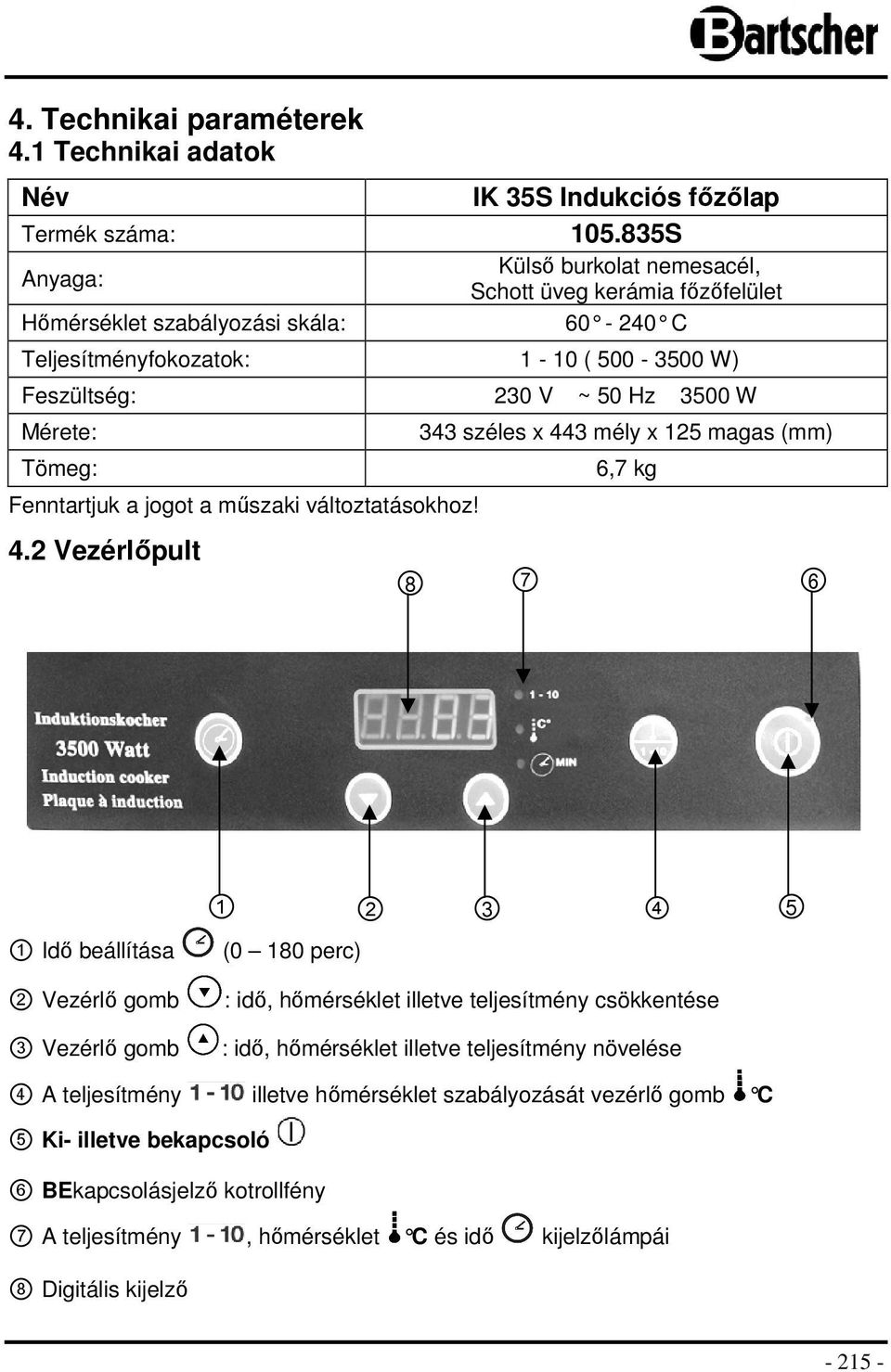 Tömeg: Fenntartjuk a jogot a műszaki változtatásokhoz! 4.