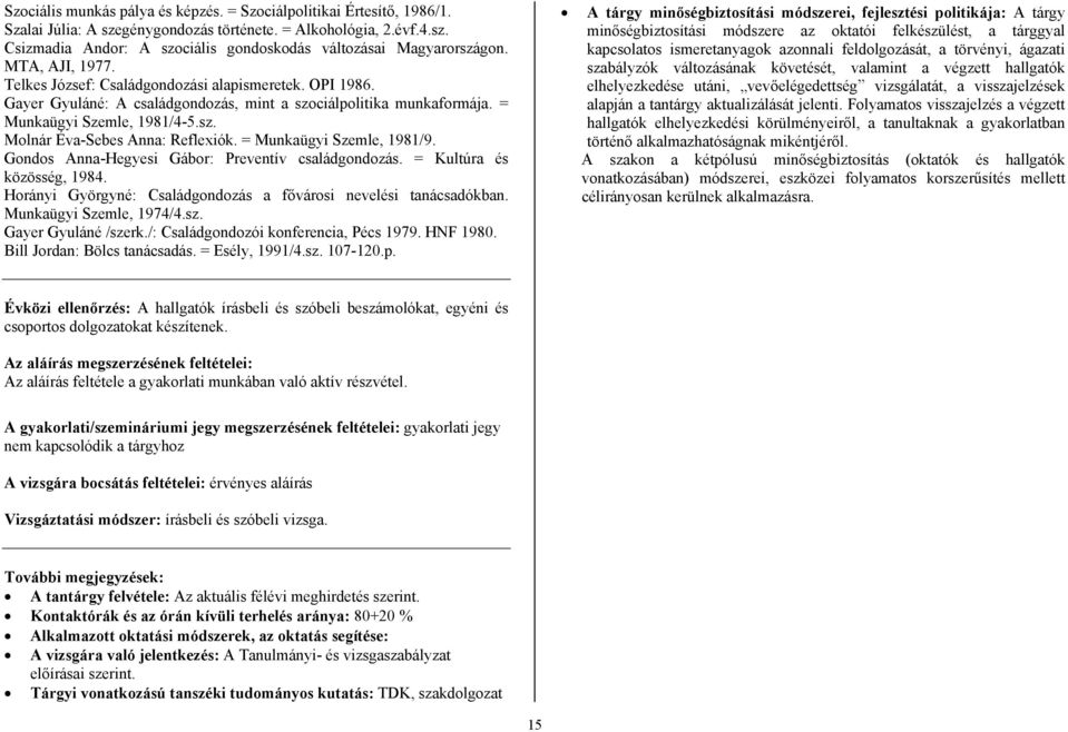 = Munkaügyi Szemle, 1981/9. Gondos Anna-Hegyesi Gábor: Preventív családgondozás. = Kultúra és közösség, 1984. Horányi Györgyné: Családgondozás a fővárosi nevelési tanácsadókban.