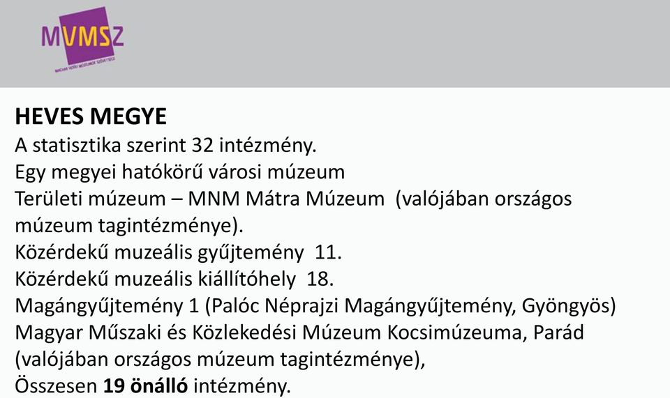 tagintézménye). Közérdekű muzeális gyűjtemény 11. Közérdekű muzeális kiállítóhely 18.