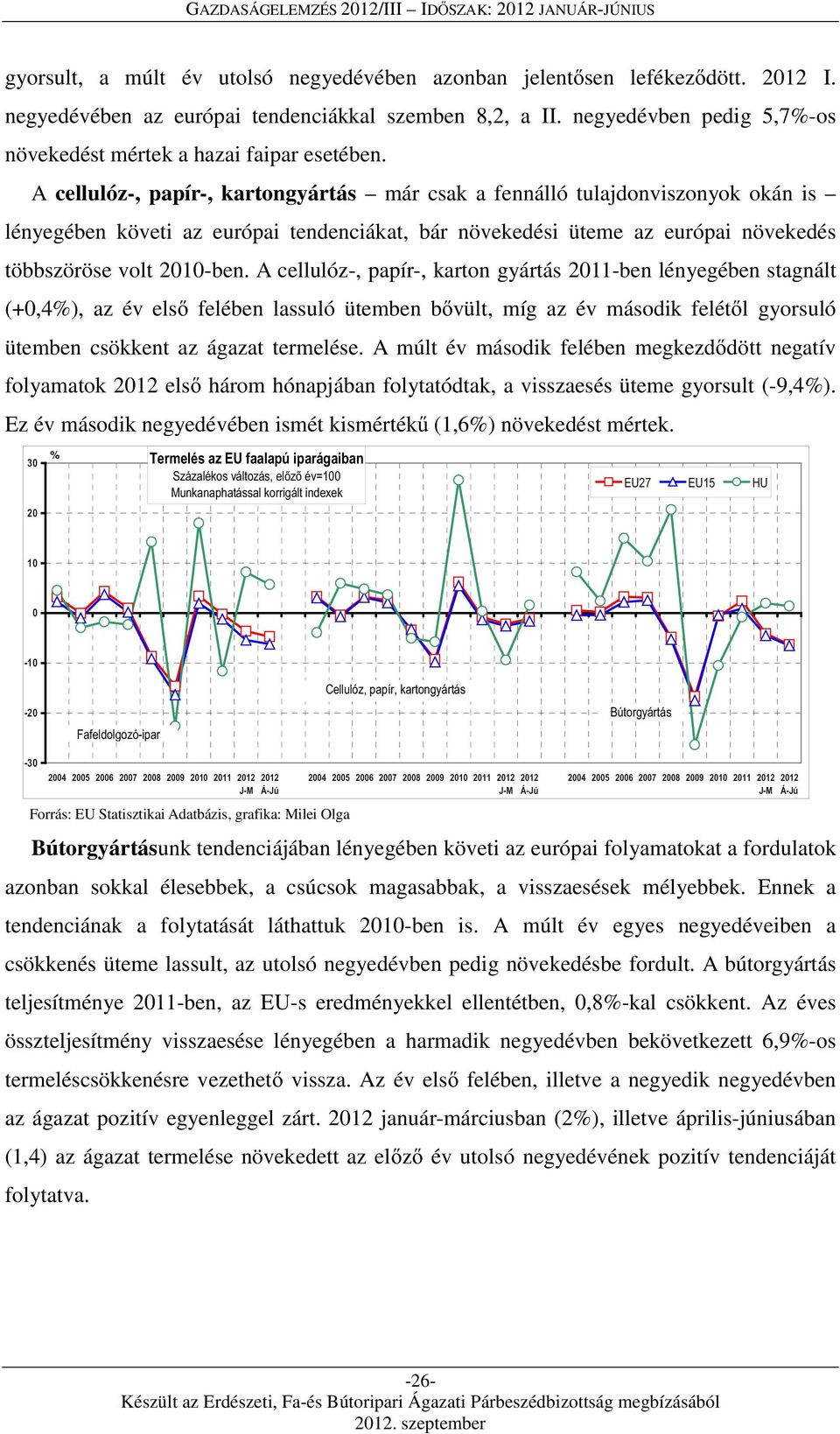 A cellulóz-, papír-, kartongyártás már csak a fennálló tulajdonviszonyok okán is lényegében követi az európai tendenciákat, bár növekedési üteme az európai növekedés többszöröse volt 2010-ben.