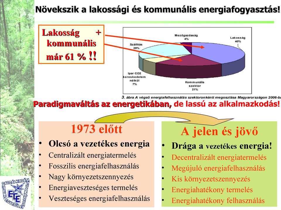 1973 előtt Olcsó a vezetékes energia Centralizált energiatermelés Fosszilis energiafelhasználás Nagy környezetszennyezés