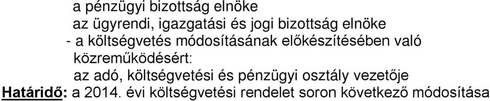 való közreműködésért: az adó, költségvetési és pénzügyi osztály