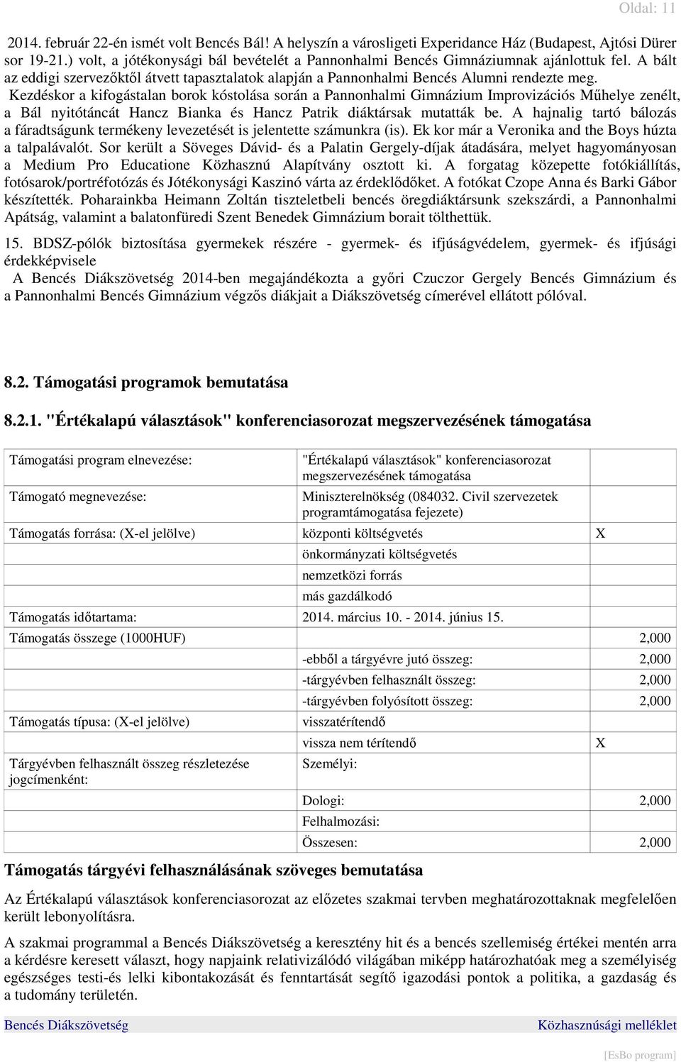 Kezdéskor a kifogástalan borok kóstolása során a Pannonhalmi Gimnázium Improvizációs Műhelye zenélt, a Bál nyitótáncát Hancz Bianka és Hancz Patrik diáktársak mutatták be.