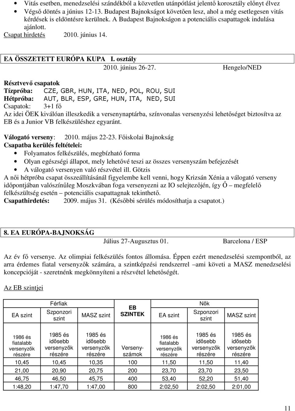 EA ÖSSZETETT EURÓPA KUPA I. osztály 2010. június 26-27.