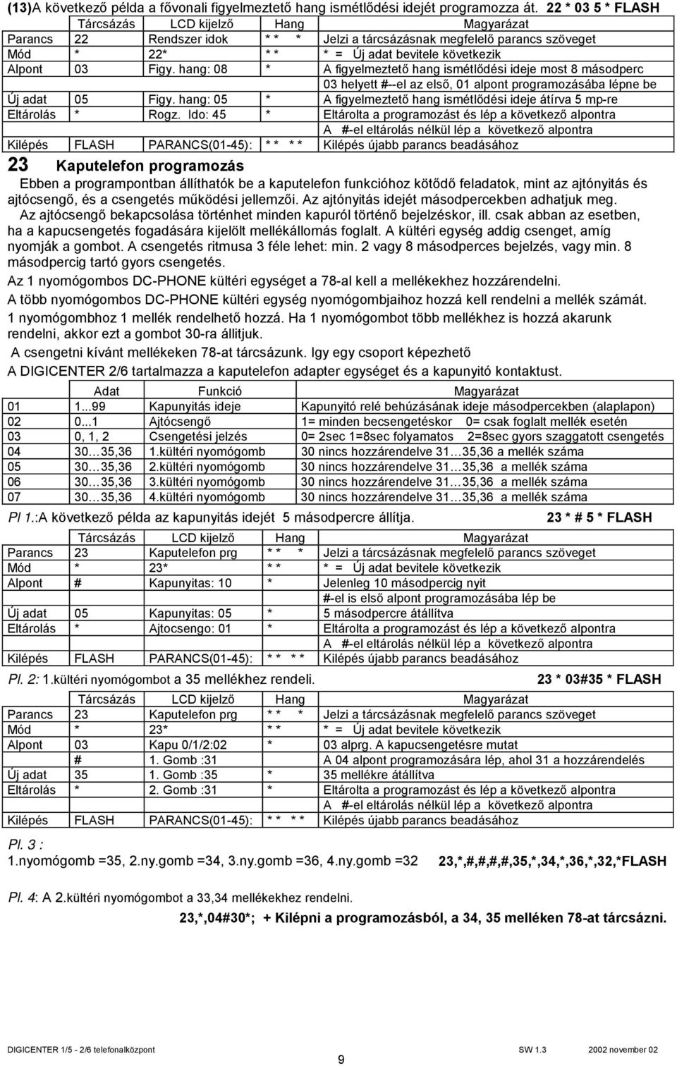 hang: 08 * A figyelmeztető hang ismétlődési ideje most 8 másodperc 03 helyett #--el az első, 01 alpont programozásába lépne be Új adat 05 Figy.