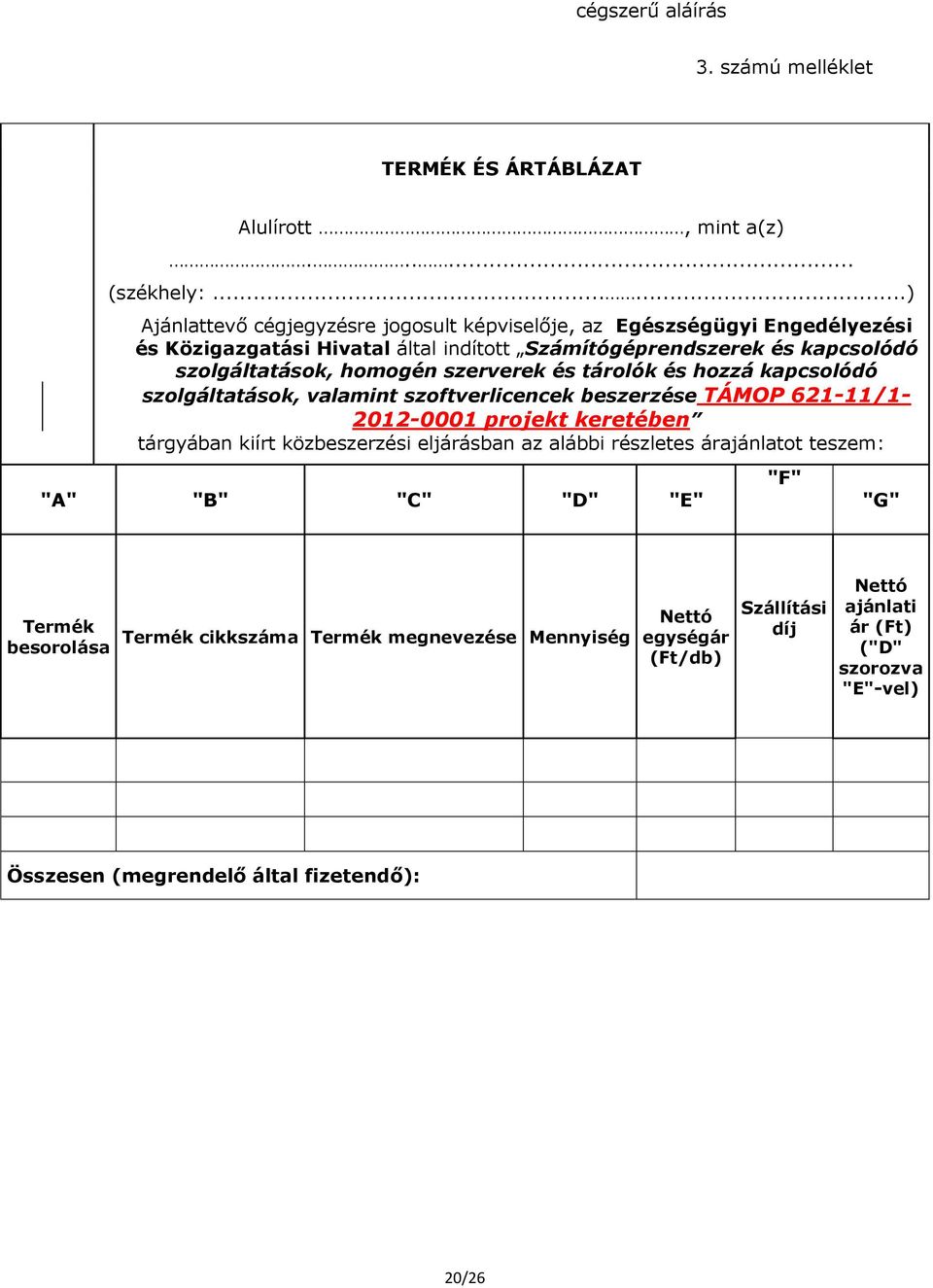 homogén szerverek és tárolók és hozzá kapcsolódó szolgáltatások, valamint szoftverlicencek beszerzése TÁMOP 621-11/1-2012-0001 projekt keretében tárgyában kiírt közbeszerzési