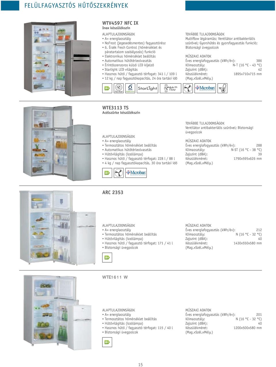 Hasznos hűtő / fagyasztó térfogat: 341 l / 109 l 12 kg / nap fagyasztókapacitás, 24 óra tartási idő Multiflow légáramlás; ventilátor antibakteriális szűrővel; Gyorshűtés és gyorsfagyasztás funkció;