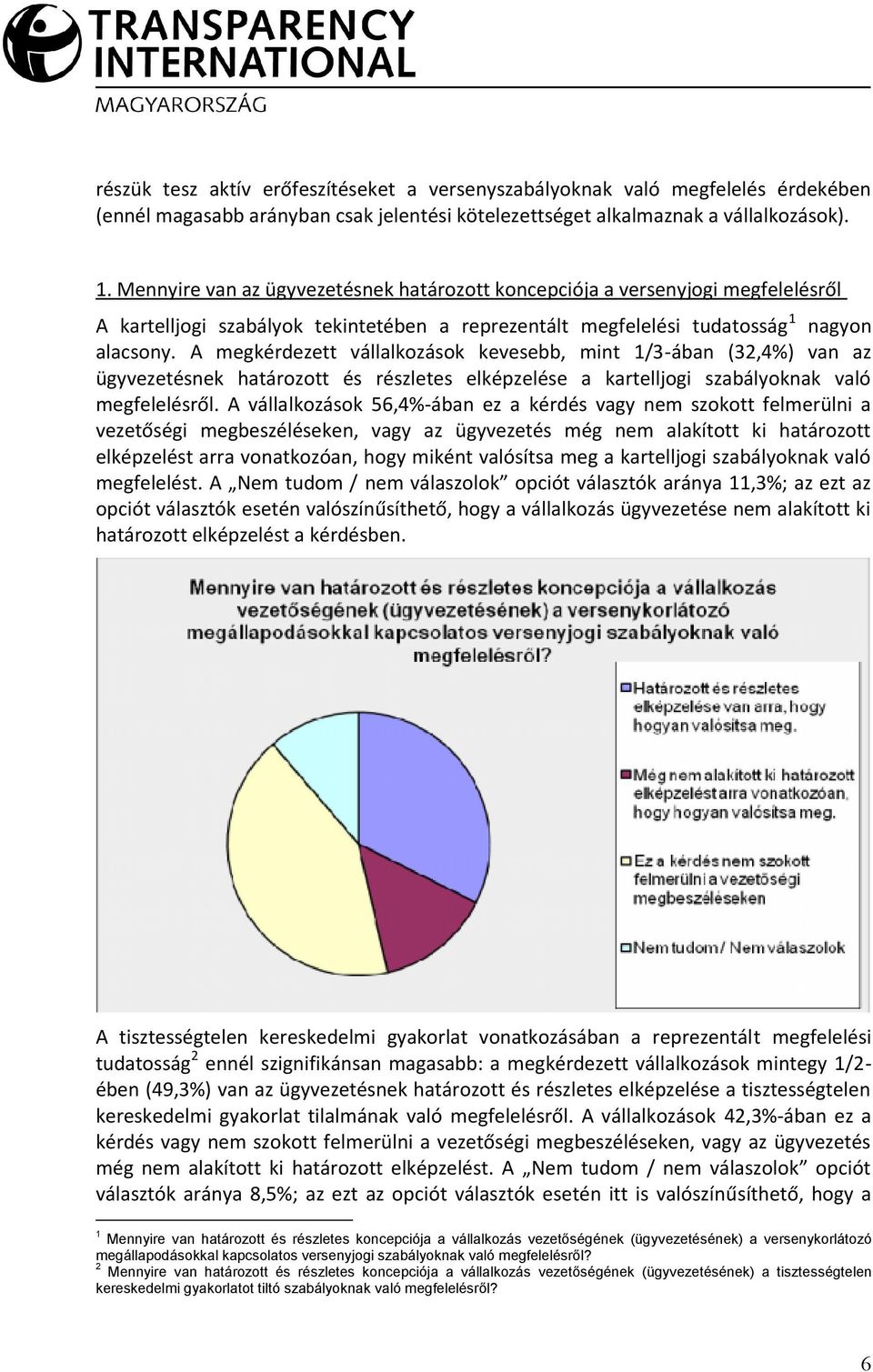 A megkérdezett vállalkozások kevesebb, mint 1/3-ában (32,4%) van az ügyvezetésnek határozott és részletes elképzelése a kartelljogi szabályoknak való megfelelésről.