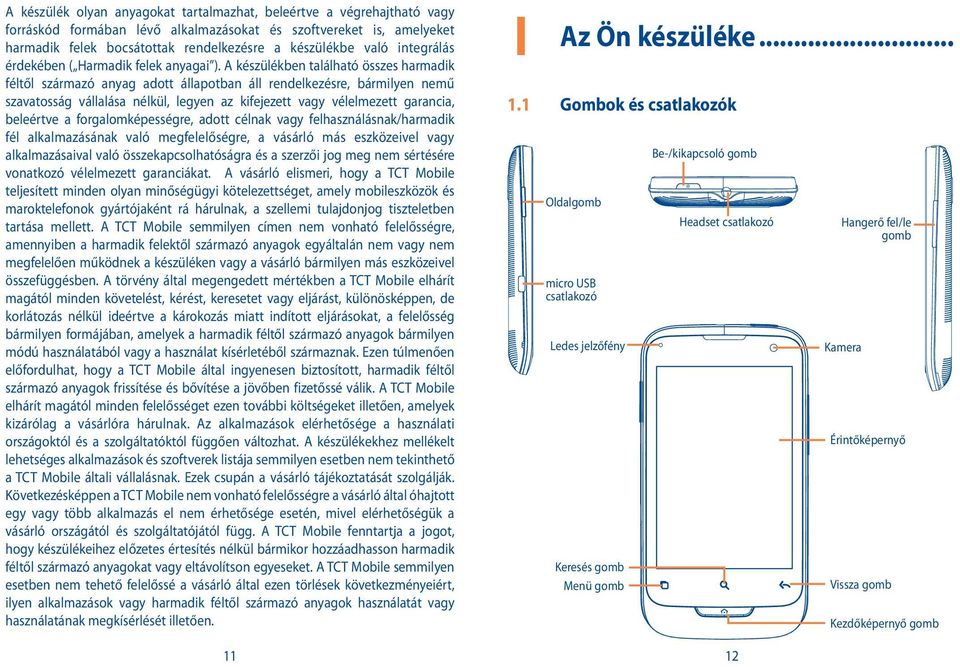 A készülékben található összes harmadik féltől származó anyag adott állapotban áll rendelkezésre, bármilyen nemű szavatosság vállalása nélkül, legyen az kifejezett vagy vélelmezett garancia,