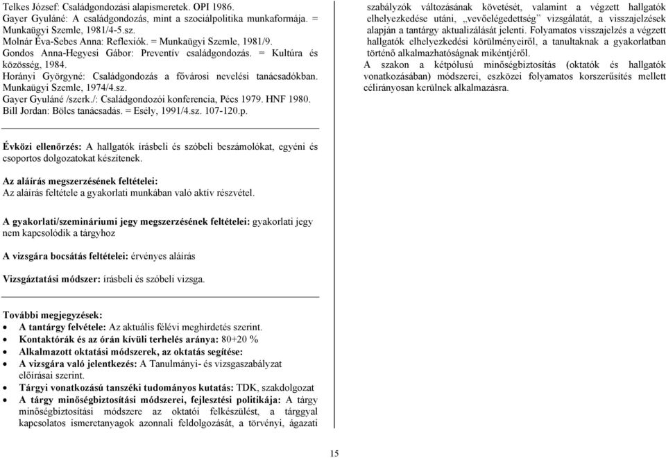 Munkaügyi Szemle, 1974/4.sz. Gayer Gyuláné /szerk./: Családgondozói konferencia, Pécs 1979. HNF 1980. Bill Jordan: Bölcs tanácsadás. = Esély, 1991/4.sz. 107-120.p.