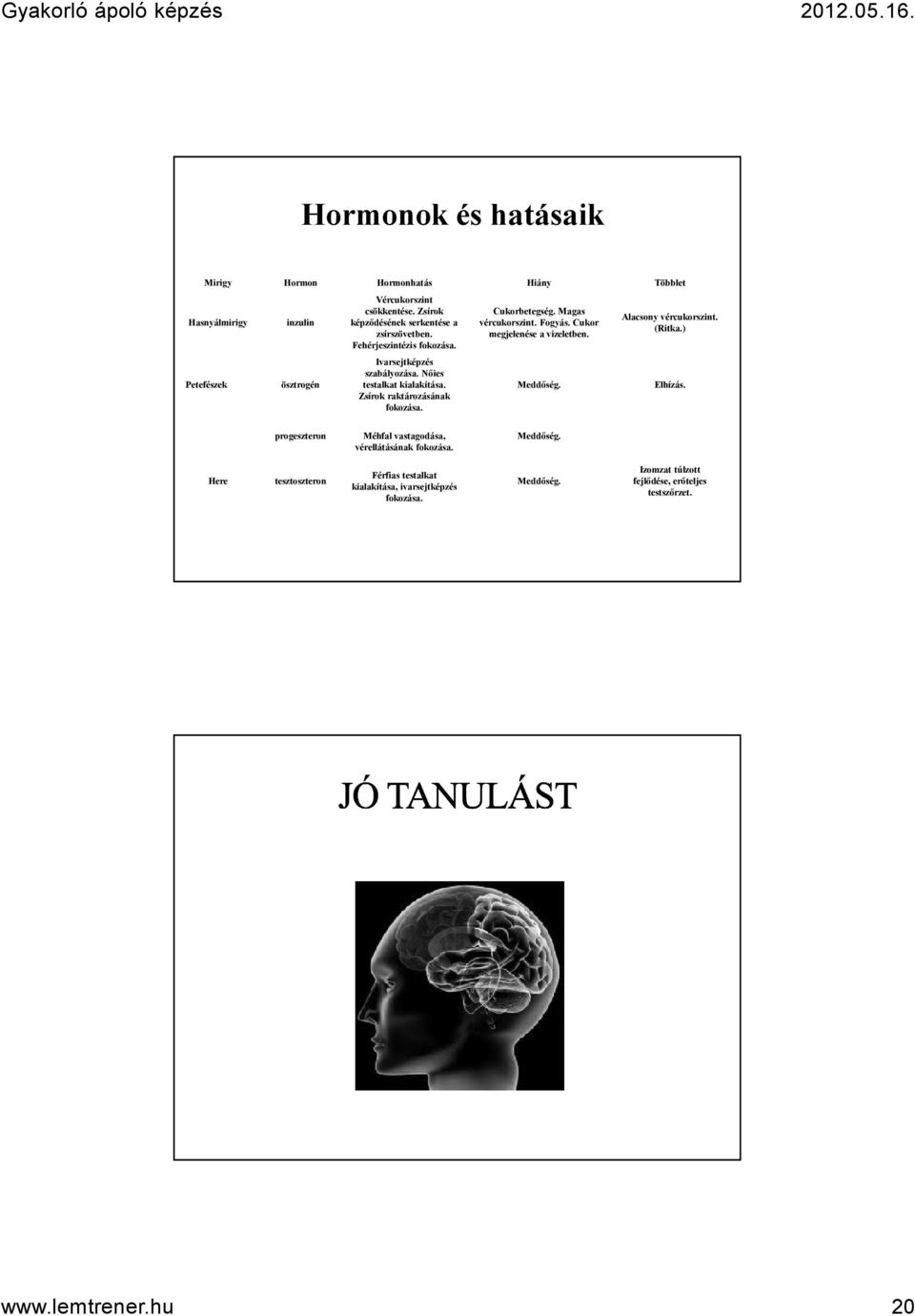 ) Petefészek ösztrogén Ivarsejtképzés szabályozása. Nőies testalkat kialakítása. Zsírok raktározásának fokozása. Meddőség. Elhízás.