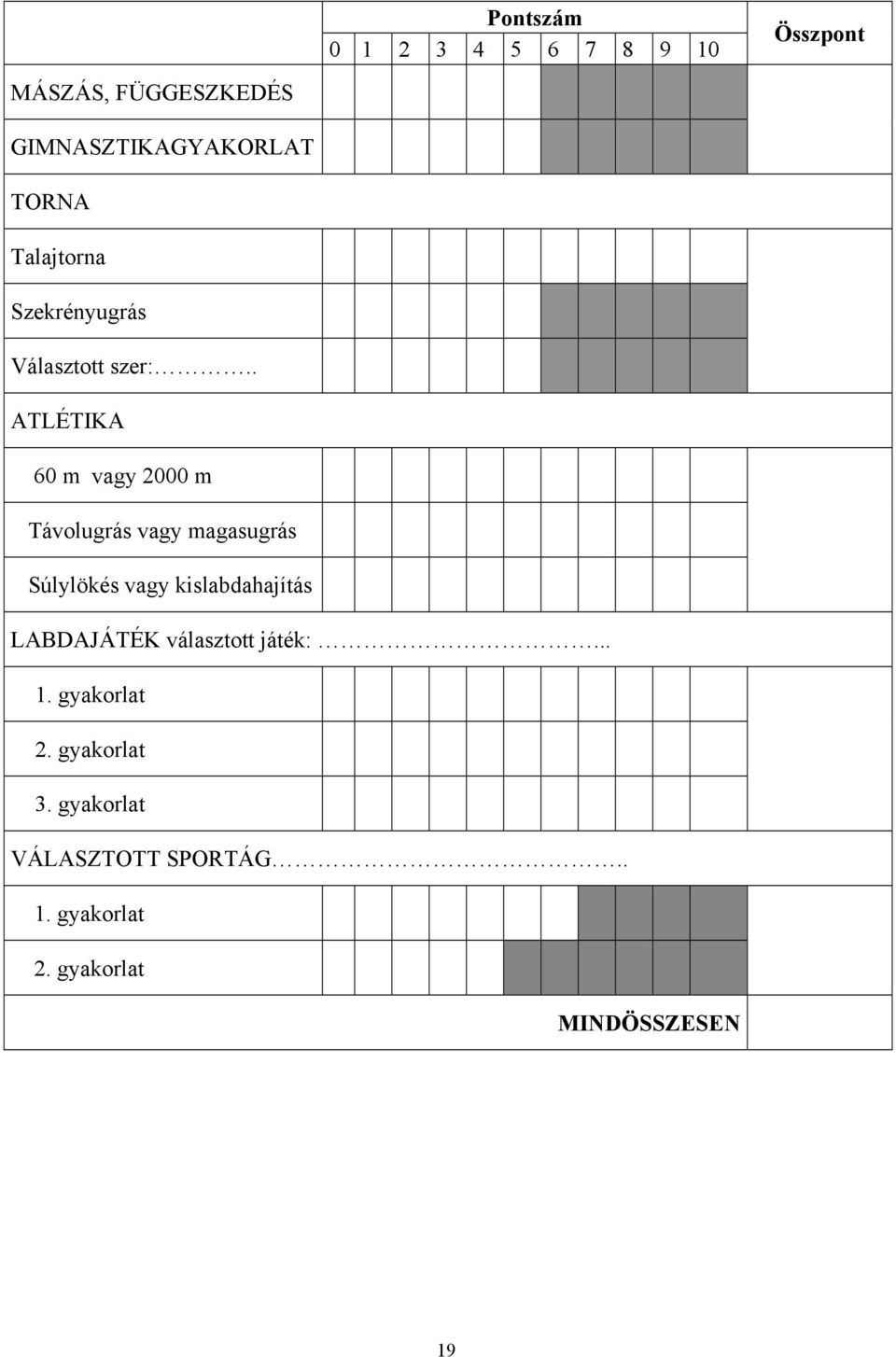 . ATLÉTIKA 60 m vagy 2000 m Távolugrás vagy magasugrás Súlylökés vagy kislabdahajítás