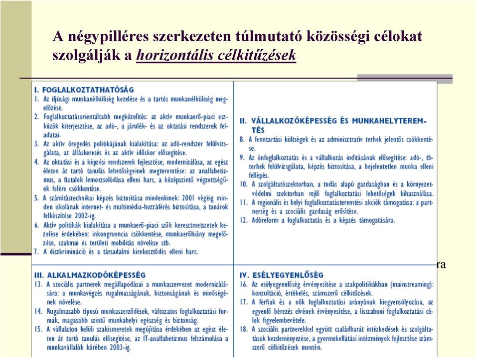 Általános elvek, jellemzők: inkább a munkanélküliségre, s kevésbé a munkanélküliekre koncentrál; fő célja a foglalkoztatás növelése, s nem annyira a munkanélküliség csökkentése;