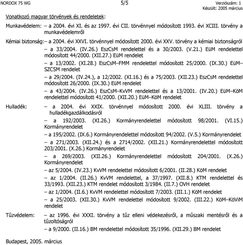 ) EüM rendelettel módosított 44/2000. (XII.27.) EüM rendelet a 13/2002. (XI.28.) EszCsM FMM rendelettel módosított 25/2000. (IX.30.) EüM SZCSM rendelet a 29/2004. (IV.24.), a 12/2002. (XI.16.