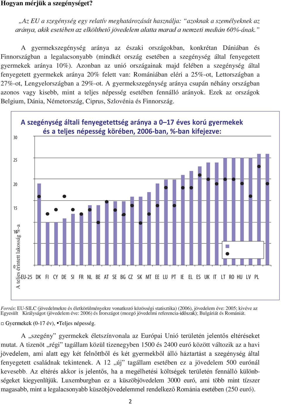 Azonban az unió országainak majd felében a szegénység által fenyegetett gyermekek aránya 20% felett van: Romániában eléri a 25%-ot, Lettországban a 27%-ot, Lengyelországban a 29%-ot.