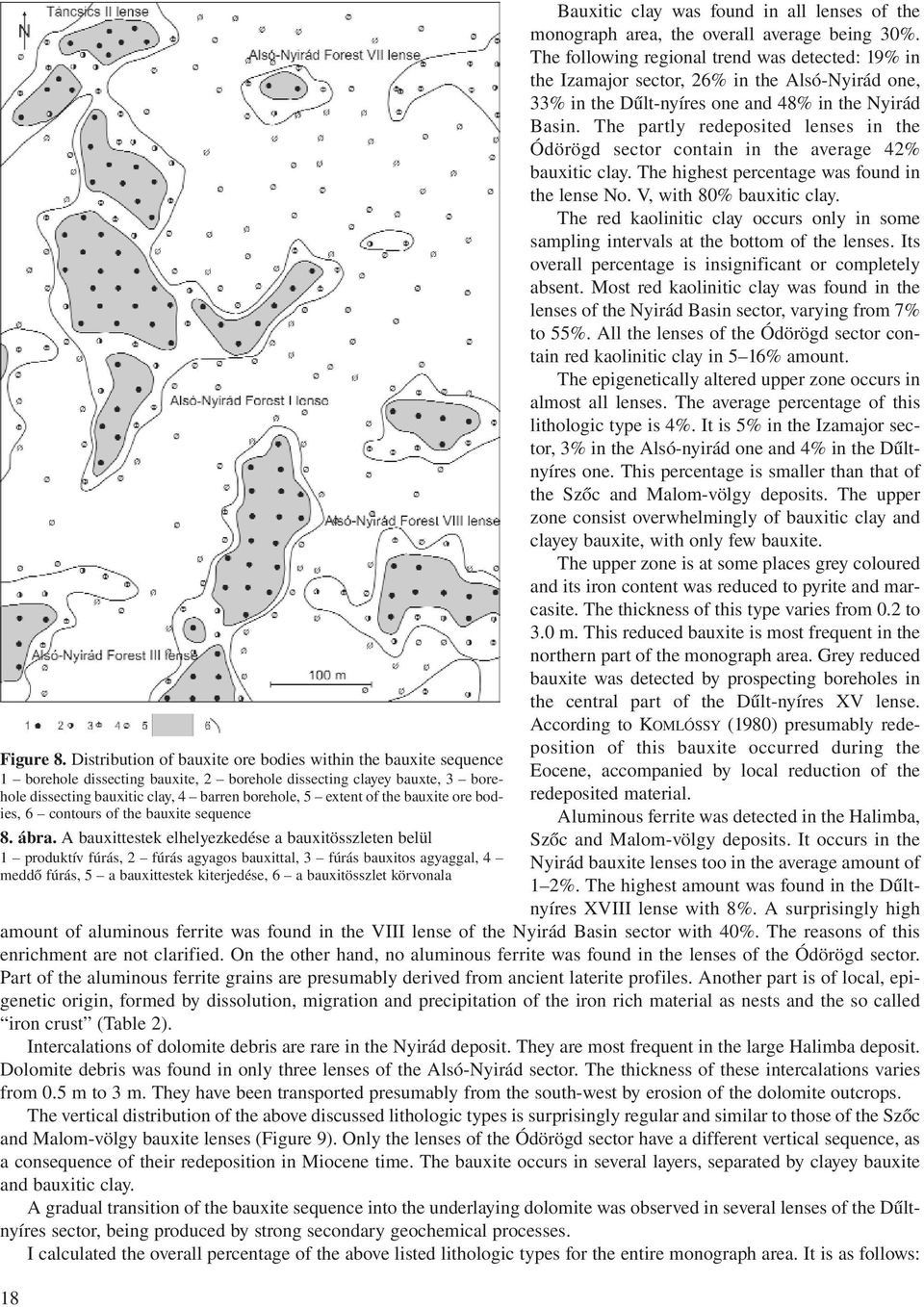 the bauxite ore bodies, 6 contours of the bauxite sequence 8. ábra.