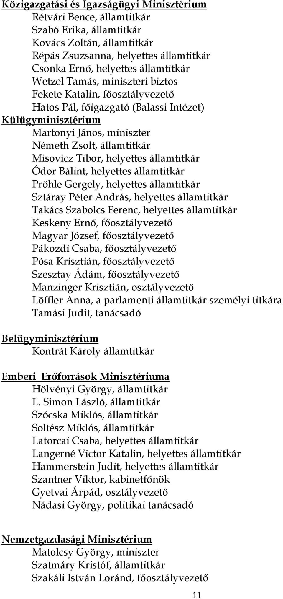 helyettes államtitkár Ódor Bálint, helyettes államtitkár Prőhle Gergely, helyettes államtitkár Sztáray Péter András, helyettes államtitkár Takács Szabolcs Ferenc, helyettes államtitkár Keskeny Ernő,