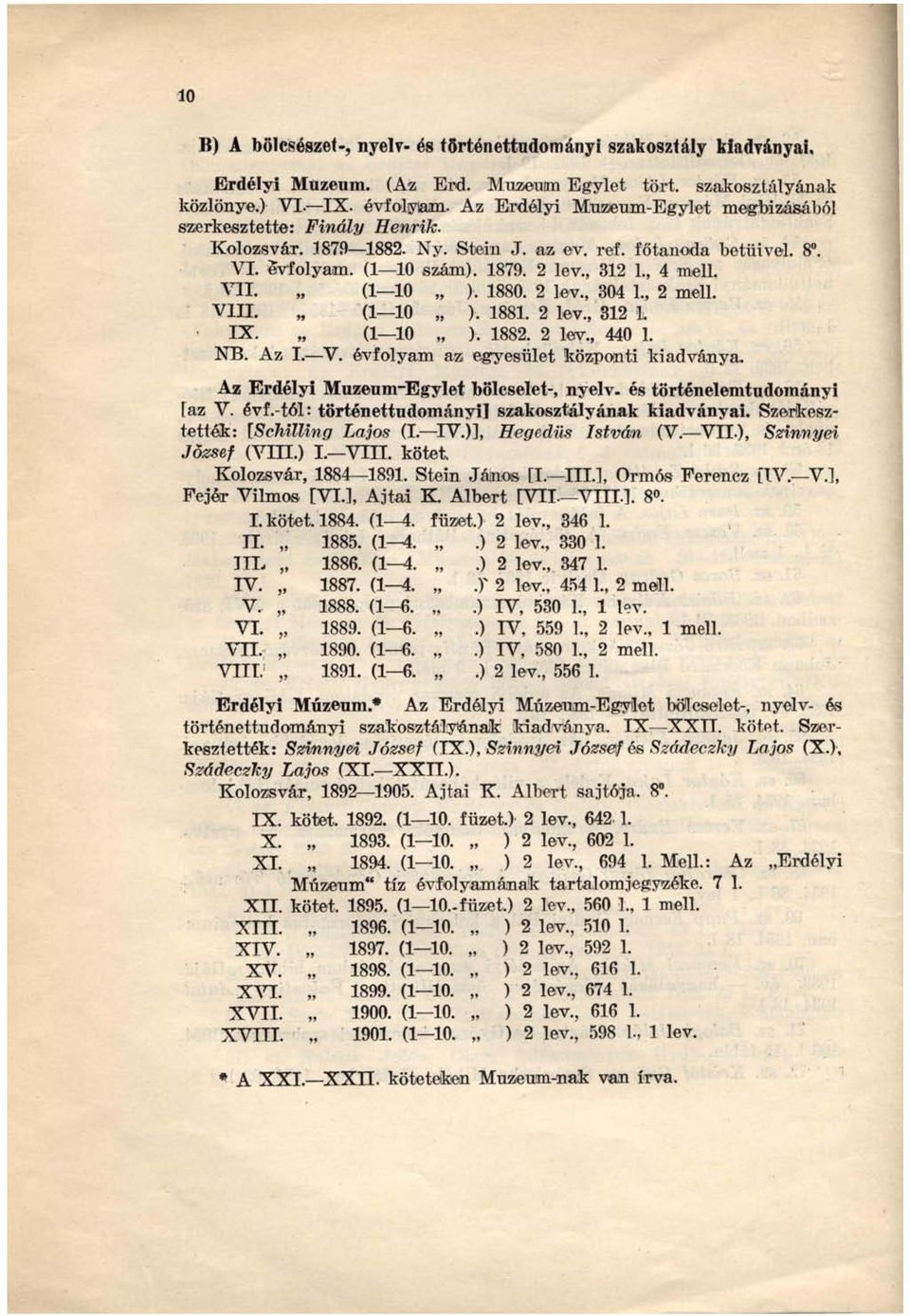 (1 10 ). 1880. 2 lev., 304 1., 2 mell. VIII. (1 10 ). 1881. 2 lev., 312 1. - IX. (1 10 ). 1882. 2 lev., 440 1. NB. Az I. V. évfolyam az egyesület központi kiadványa.